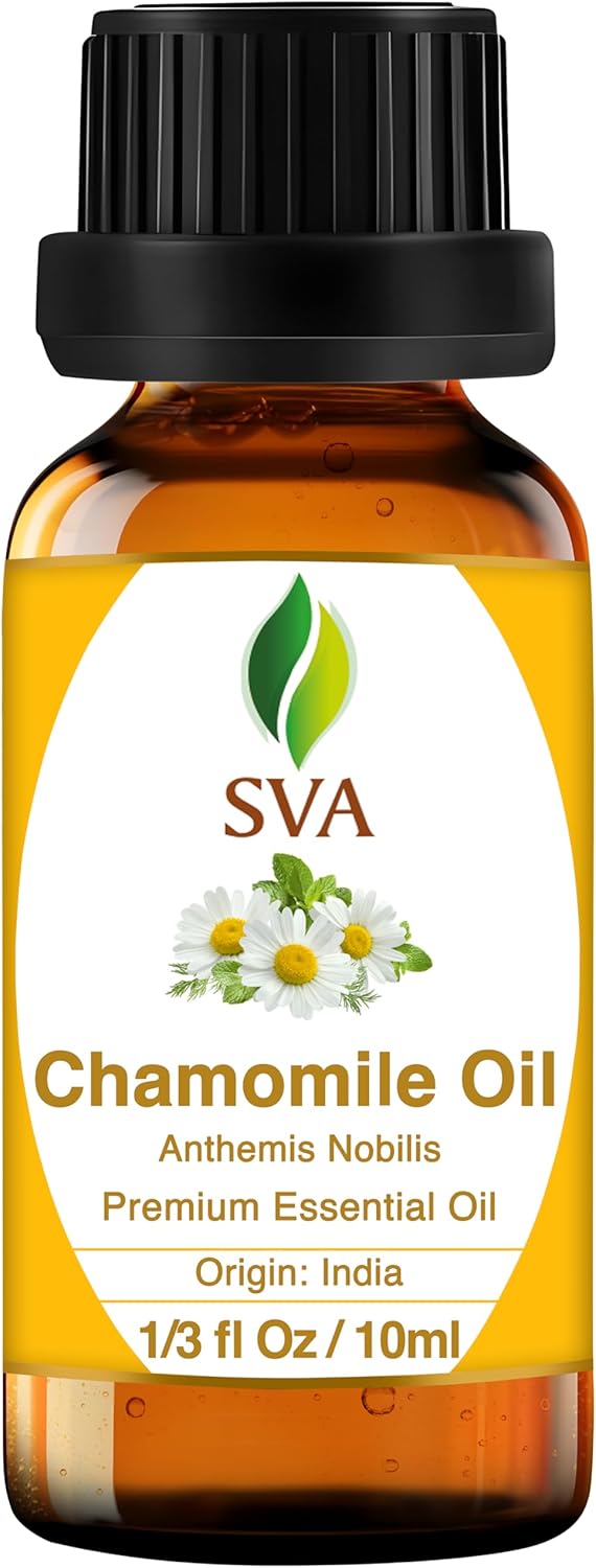 SVA Chamomile Essential Oil – 1/3 Fl Oz – 100% Natural Chamomile Oil - for Diffuser, Hair Care, Face, Skin Care, Aromatherapy, Scalp and Body Massage, Soap and Candle Making