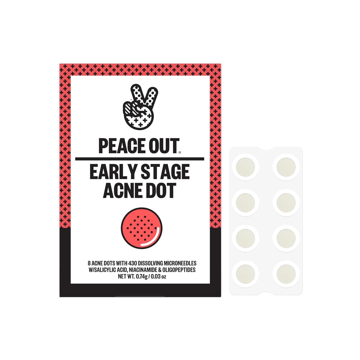 PEACE OUT Early Stage Acne Dots Helps Target Blemishes Below the Surface, Hydrocolloid Pimple Patches Minimize Bumps Before They Appear with Dissolving Microneedles, Salicylic Acid, 8 Count