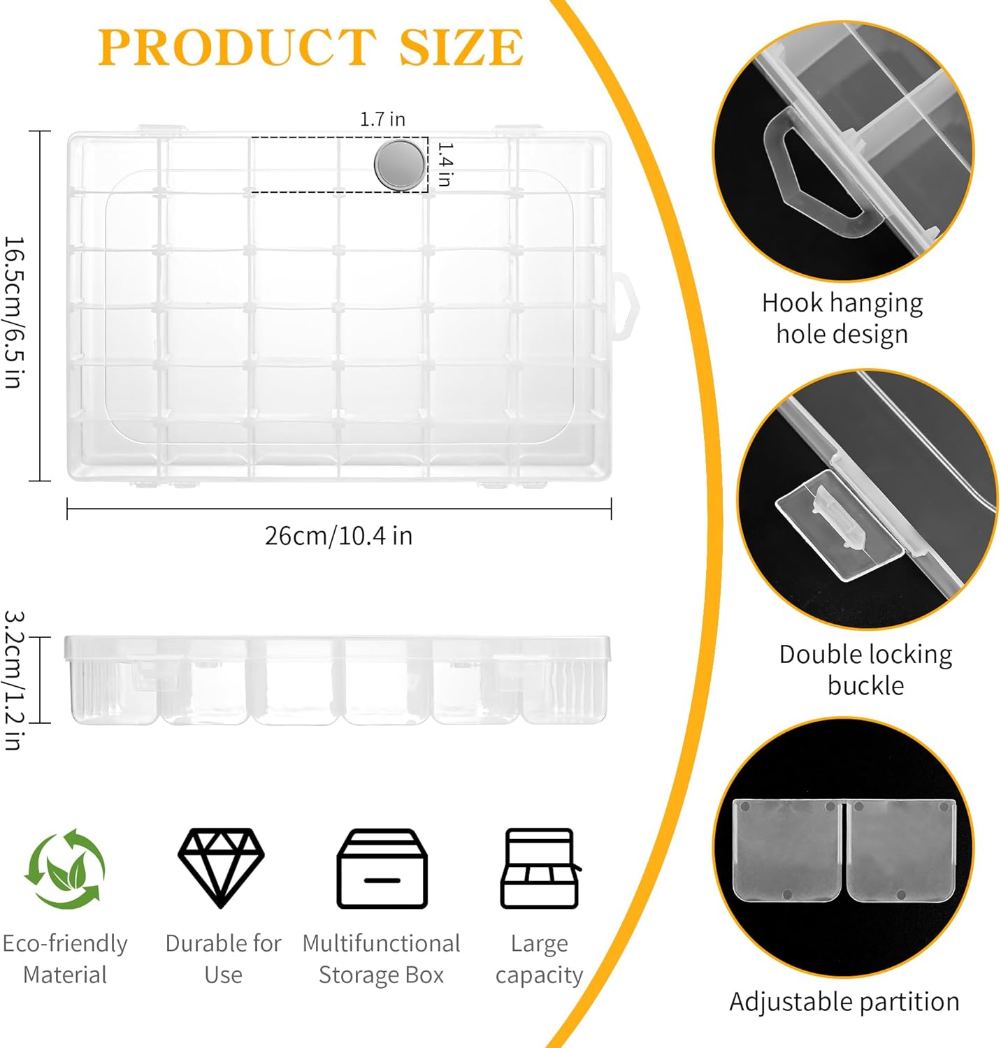 Plastic Organizer Container Box,36 Large Grids Clear Plastic Organizer Box with Adjustable Dividers Craft Organizers (Clear-4pack-144 Grids)