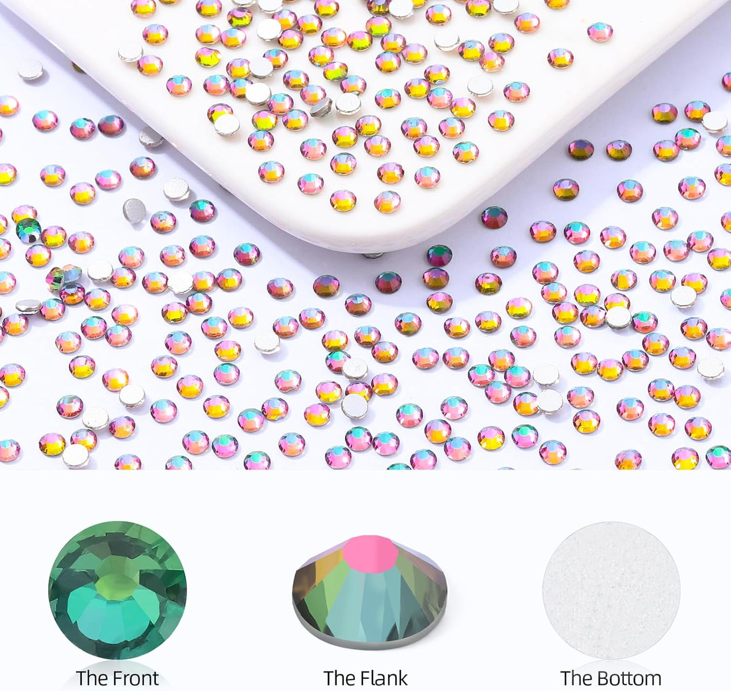 Green Volcano Flatback Rhinestones, Glass Rhinestones for Nail Art and Craft, Glue Fix, Loose Crystal Gemstones(Green Volcano, SS8, 2880pcs, 2.3-2.5mm)