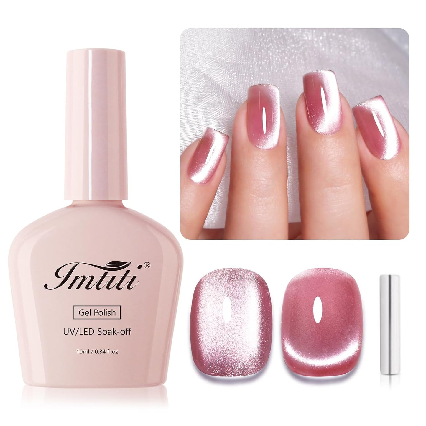 Imtiti Pink Cat Eye Gel Nail Polish, Moonlight Pink Holographic Crystal Diamond Glitter Magnetic UV Soak Off Gel Nail Polish with Magnetic Stick 1Pcs (0.34 Fl Oz-946)