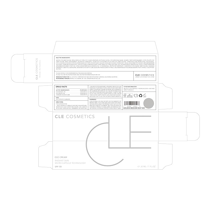CLE Cosmetics CCC Cream (Golden Medium Deep 403 / SPF 50) - Hydrating, Light to Medium Coverage Foundation with Sunscreen - BB & CC Cream Hybrid - 1 fl oz