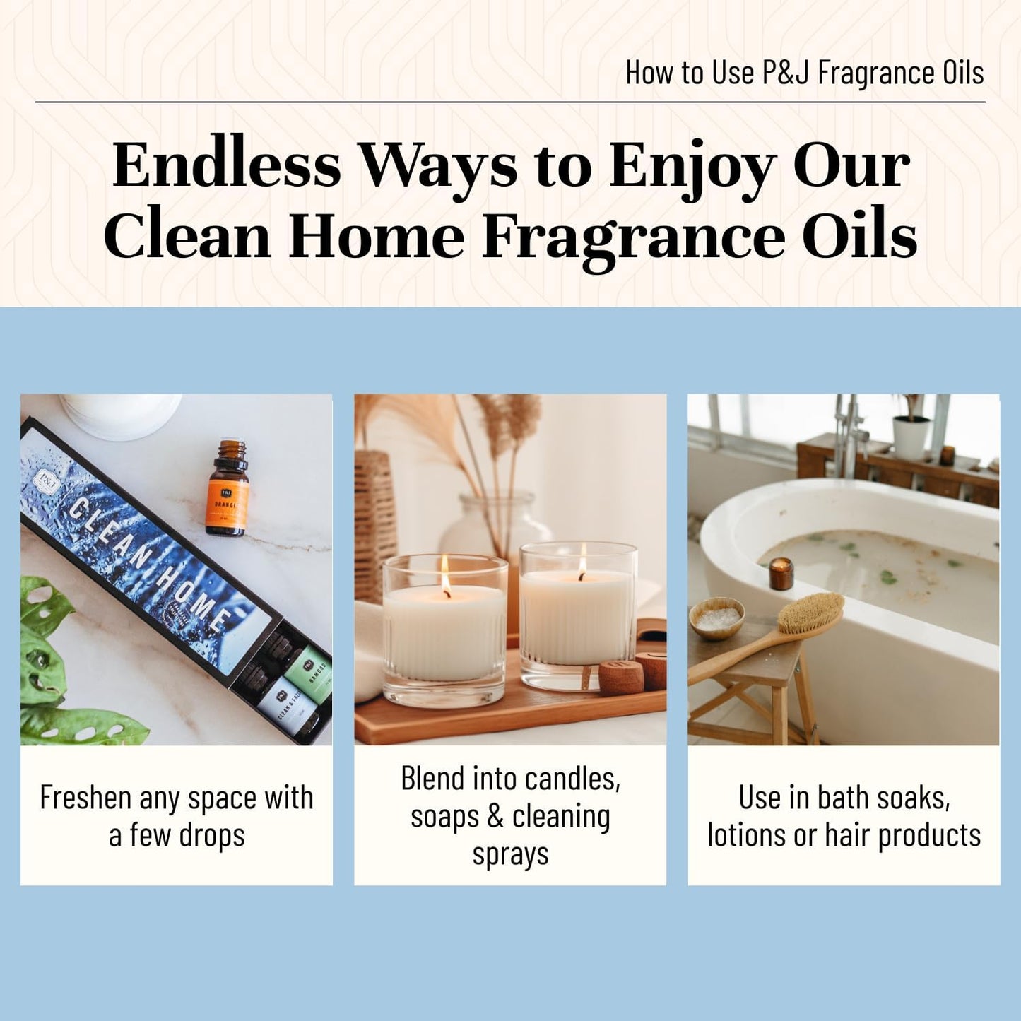 P&J Fragrance Oil Clean Home Set | Lemongrass, Fresh Cotton, Clean & Fresh, Aloe, Bamboo, Orange Candle Scents for Candle Making, Freshie Scent, Soap Making Supplies, Diffuser Oil Scents