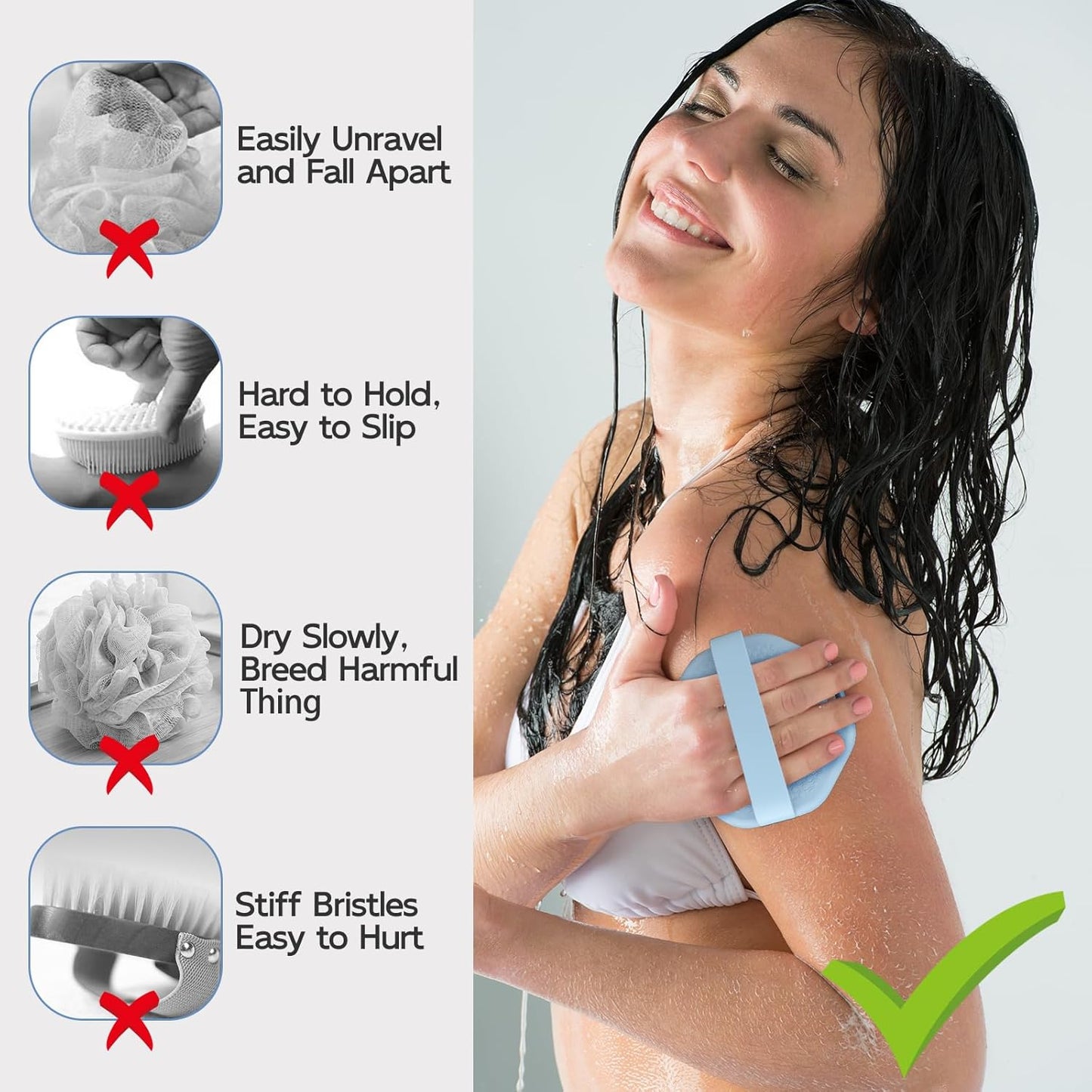 Silicone Body Scrubber, Exfoliating Body Wash Scrubbers Exfoliator, Shower Body Brush for Effective Showering Exfoliation and Gentle Massage (Blue)