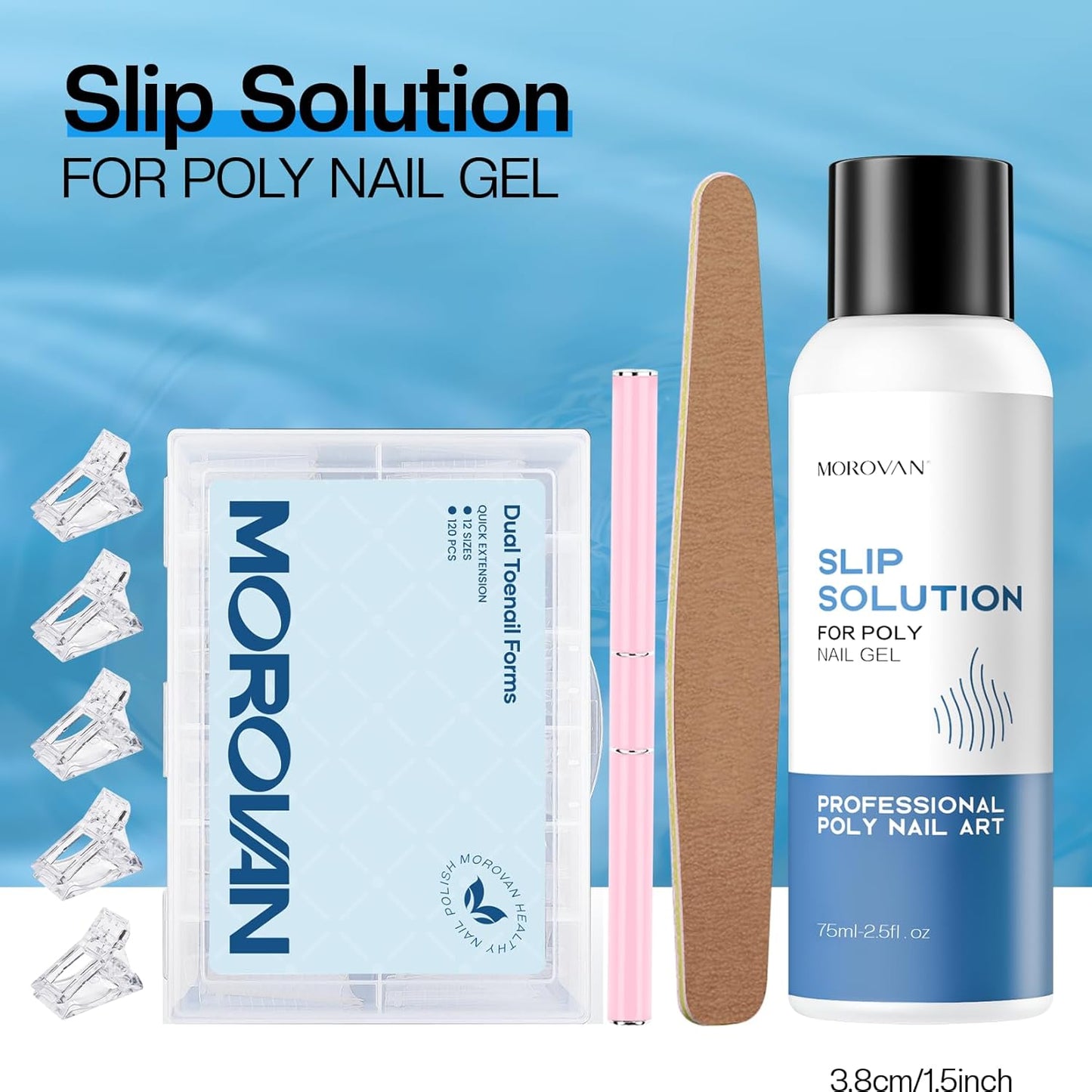 Morovan Nail Polygel Slip Solution: Salon-Grade Slip Liquid & Dual Toenail Forms for Beginner-Friendly Gel Nail Extension & Anti-Stick Application