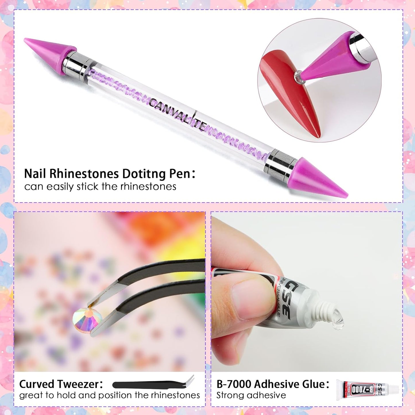 Canvalite 25000Pcs Resin Jelly Rhinestones for Crafting, Clear Flatback Gems, Bedazzling Crystal with 5Pcs 2.5g B7000 Jewelry Glues and Tweezers and Dotting Pen for DIY Crafts Clothing Shoes Nail Art