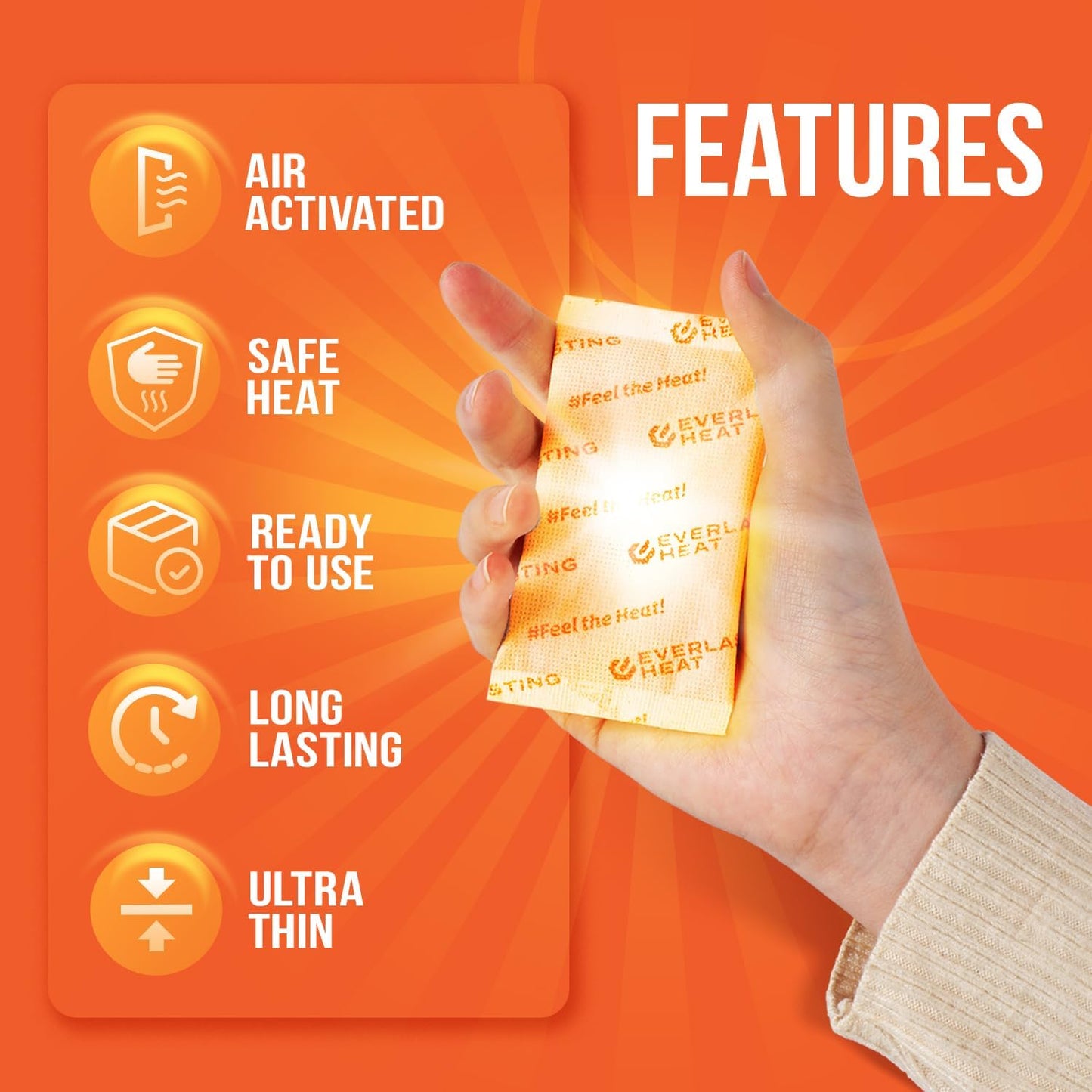 Hand Warmers 40 Pairs (80 Warmers) - Up to 10 Hours of Long Lasting Warmth and Hot Hands - Easy Air Activation for Hands, Body and Feet - TSA Approved