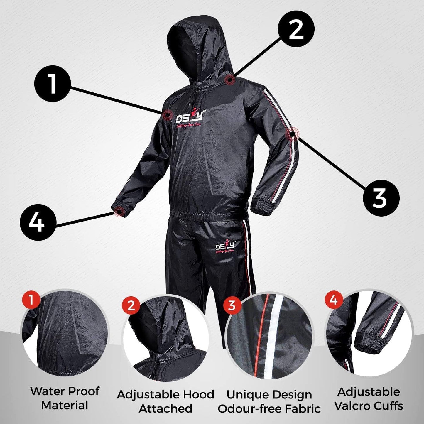 DEFY Heavy Duty Sauna Suit for Weight Loss Full Body Wrap Hoodie Men Women Anti-Rip Sweat suit Gym Workout Exercise Gear