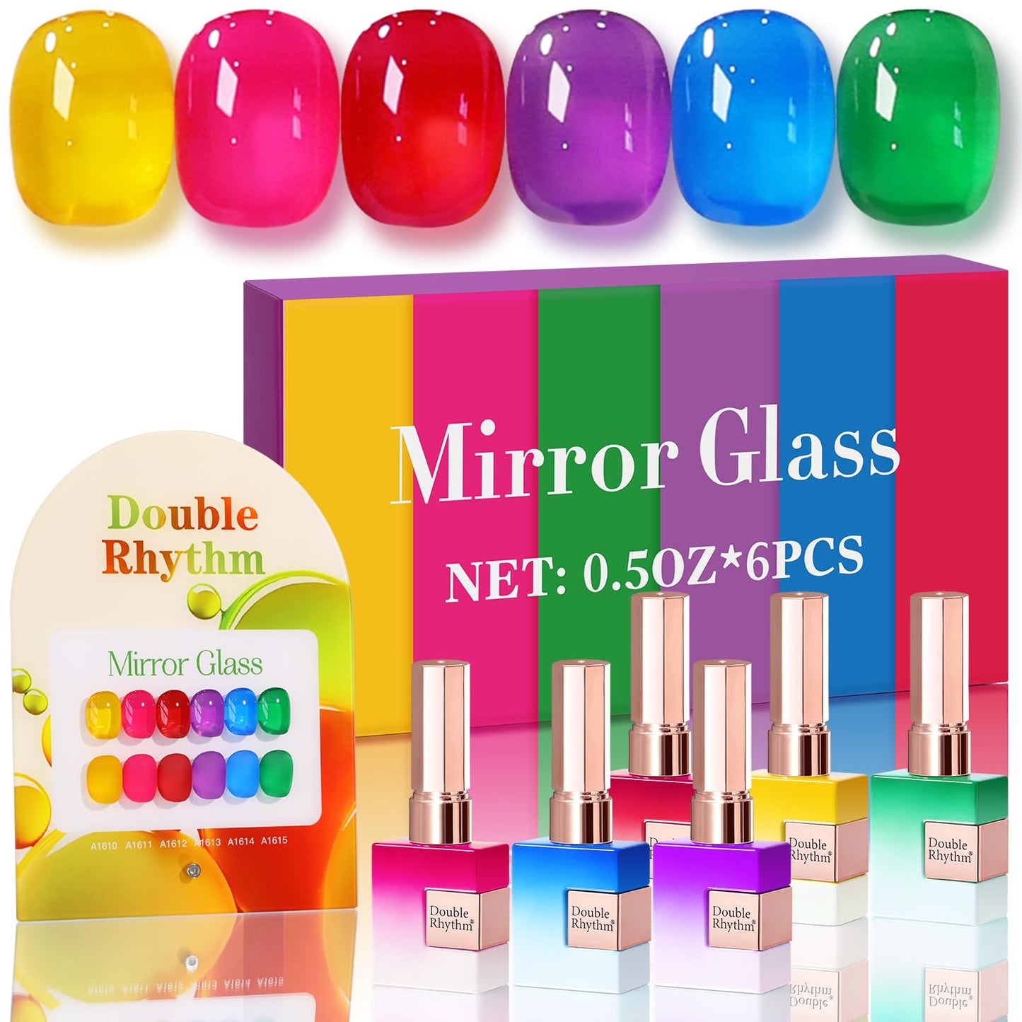Double Rhythm 6 Pcs 15 ML Gel Polish Set Same Color Same Bottle Soak Off Gel Polish Kit Nail Art Manicure Salon DIY at Home for Women (Jelly Yellow Pink Red Purple Blue-T6-25)