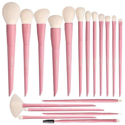 LORYP Makeup Brushes Set Labeled 18 Piece Face and Eye Brush Set Ultra soft hair Foundation, Concealer, Blush, Contour, Blending, Eyeshadow Pink Brush kit