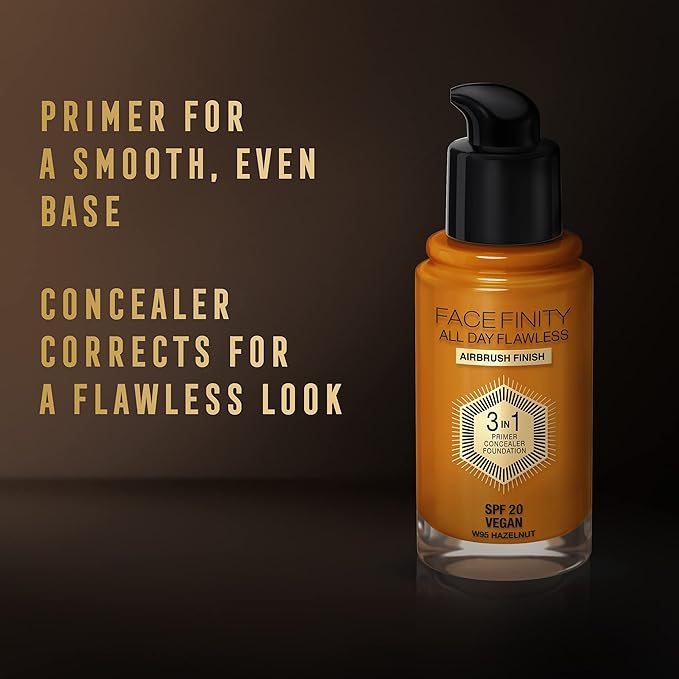 Max Factor Facefinity 3-in-1 All Day Flawless Foundation SPF 20, 95 Hazelnut, 30 ml