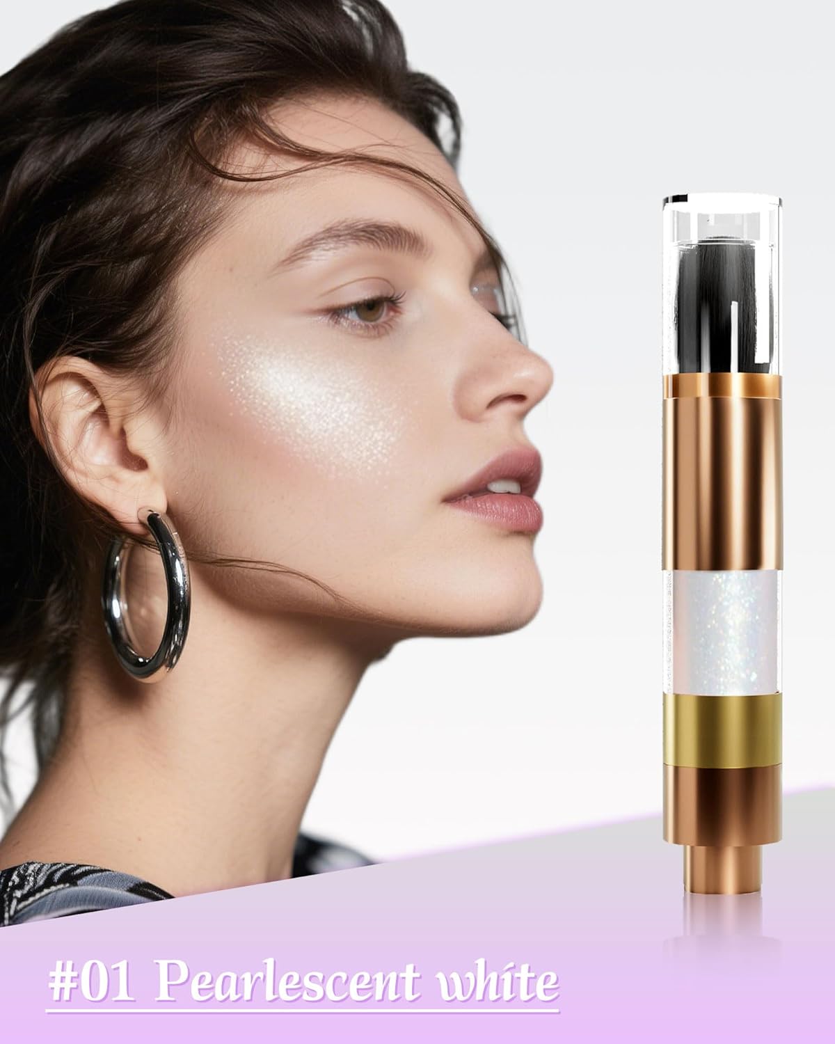 Highlighter Powder with Brush | 3D Contouring & Radiant Glow for Face, Body & Hair | Pearlescent Shimmer, Long-Lasting & Buildable Coverage | Women's Makeup for Daily & Special Occasions