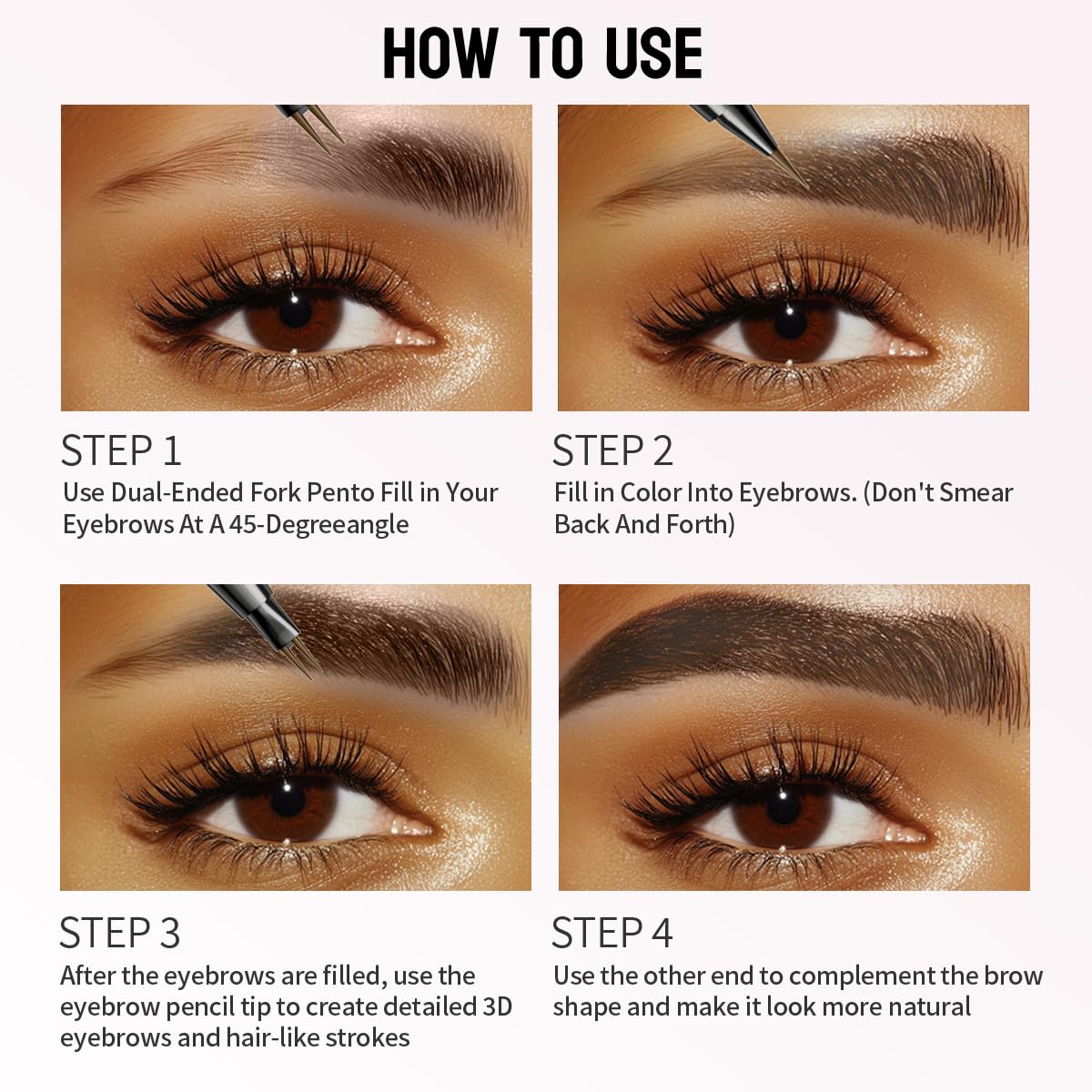 Eyebrow Pen,Brow Pencil 2-in-1 Dual-Ended Microblading Eyebrow Pencil with 2-Fork-Tip and Precise Brush-Tip, Waterproof Long Lasting Eyebrow Pen for Natural Hair-Like Brows(Light Brown)