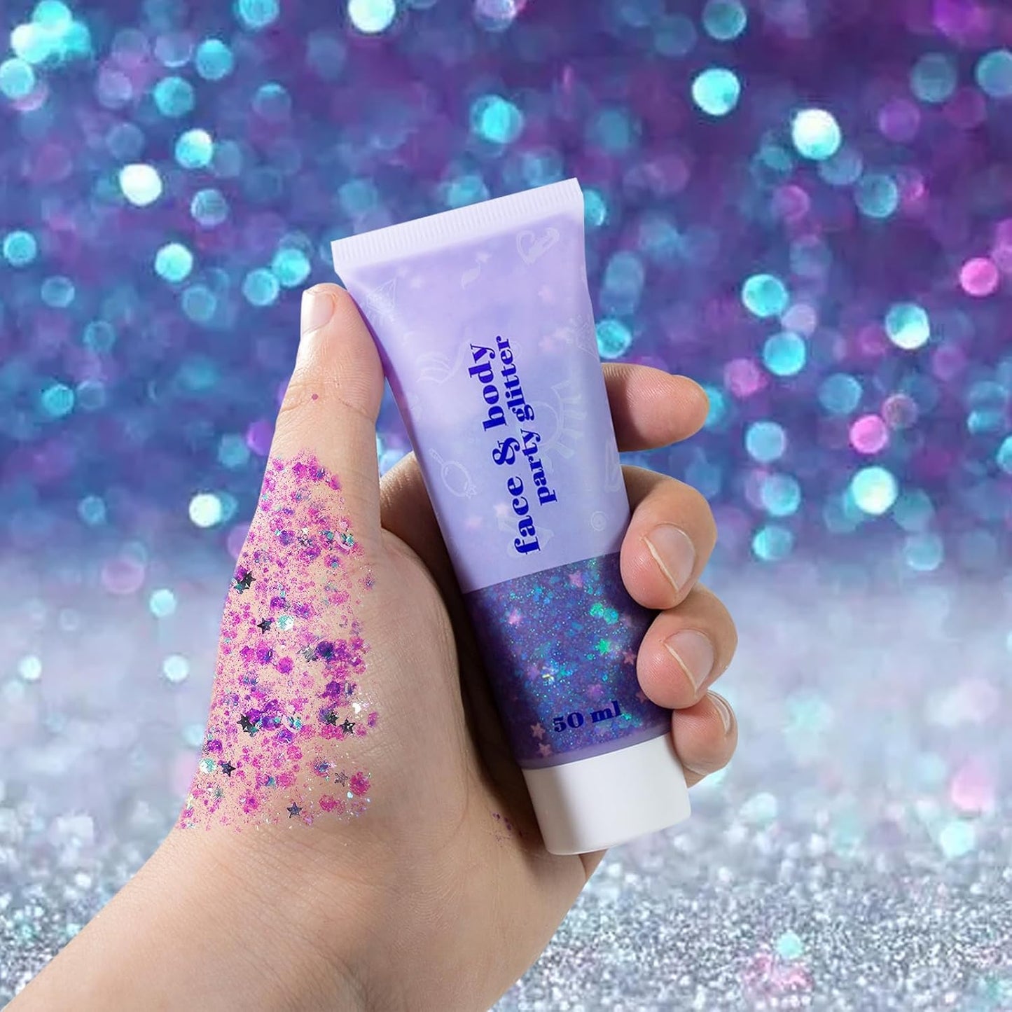 DAGEDA Body Glitter Gel, Face Glitters Body Gel Sequins Shimmer Liquid Eyeshadow, Chunky Glitter for Face Hair Nails, Holographic Cosmetic Laser Powder Festival Glitter Makeup1.7oz (Violet)