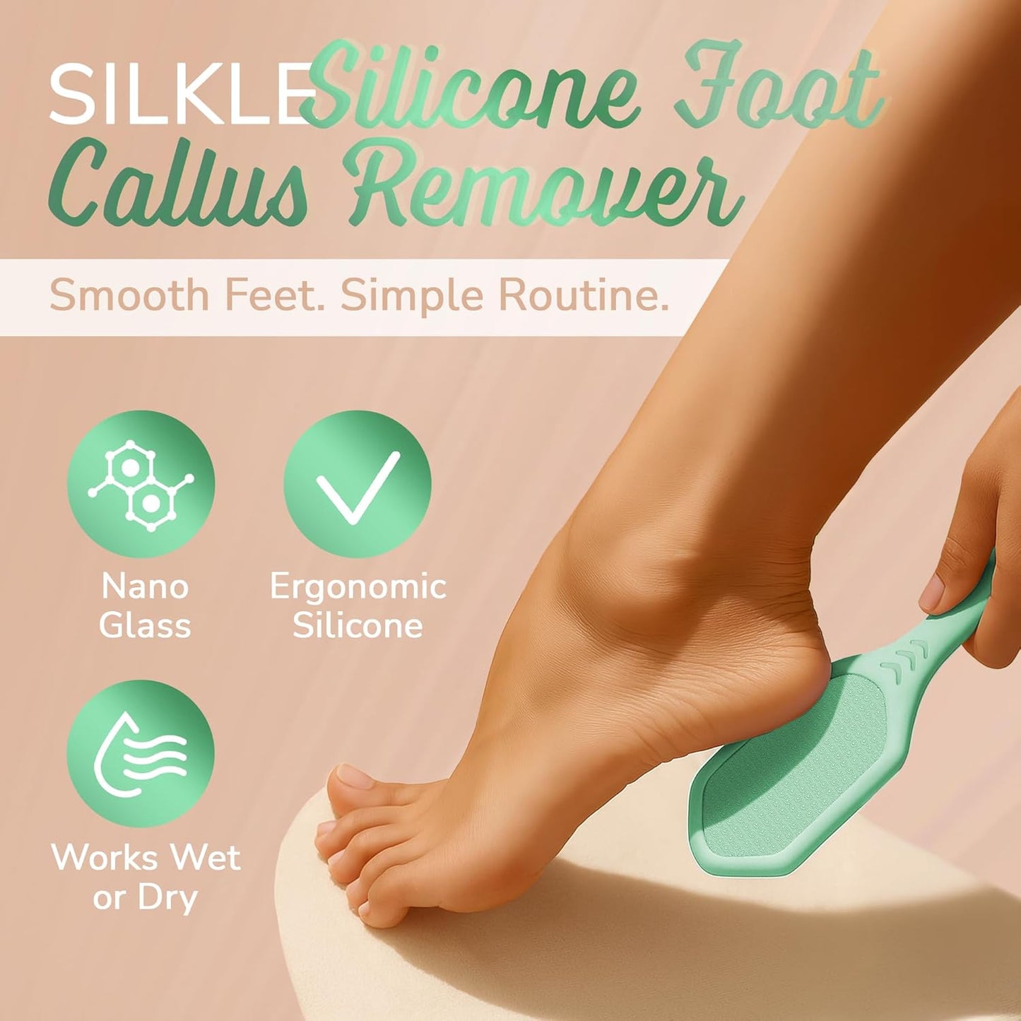 Silicone Foot Callus Remover - Nano Glass Foot File for Dead Skin and Cracked Heels - Callus Remover for Feet & Hard Skin - Ergonomic Foot Scrubber & Exfoliator for Soft, Smooth Feet - Green