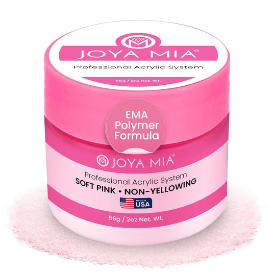 Joya Mia Acrylic Powder for Nails, MMA-Free, Super Adhesion Professional Powder for Flawless & Long-Lasting Nail Enhancements, Easy Application, Vibrant & Stunning Colors - Soft Pink, 2 oz