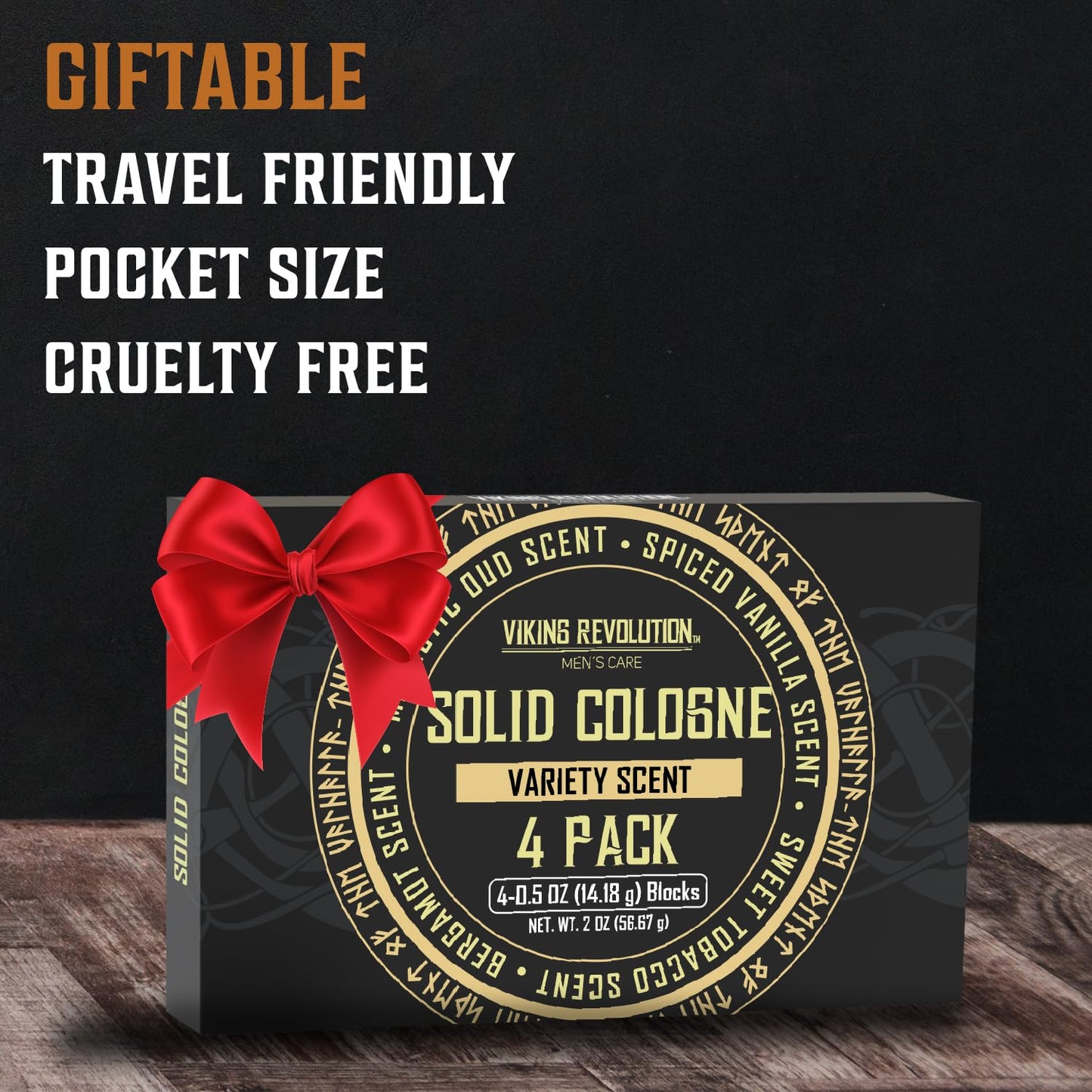 Viking Revolution 4 Pack Mens Colognes - 0.5 Oz Solid Perfume with Spiced Vanilla, Sweet Tobacco, Majestic Oud, Bergamot - Travel Wax Balm Cologne