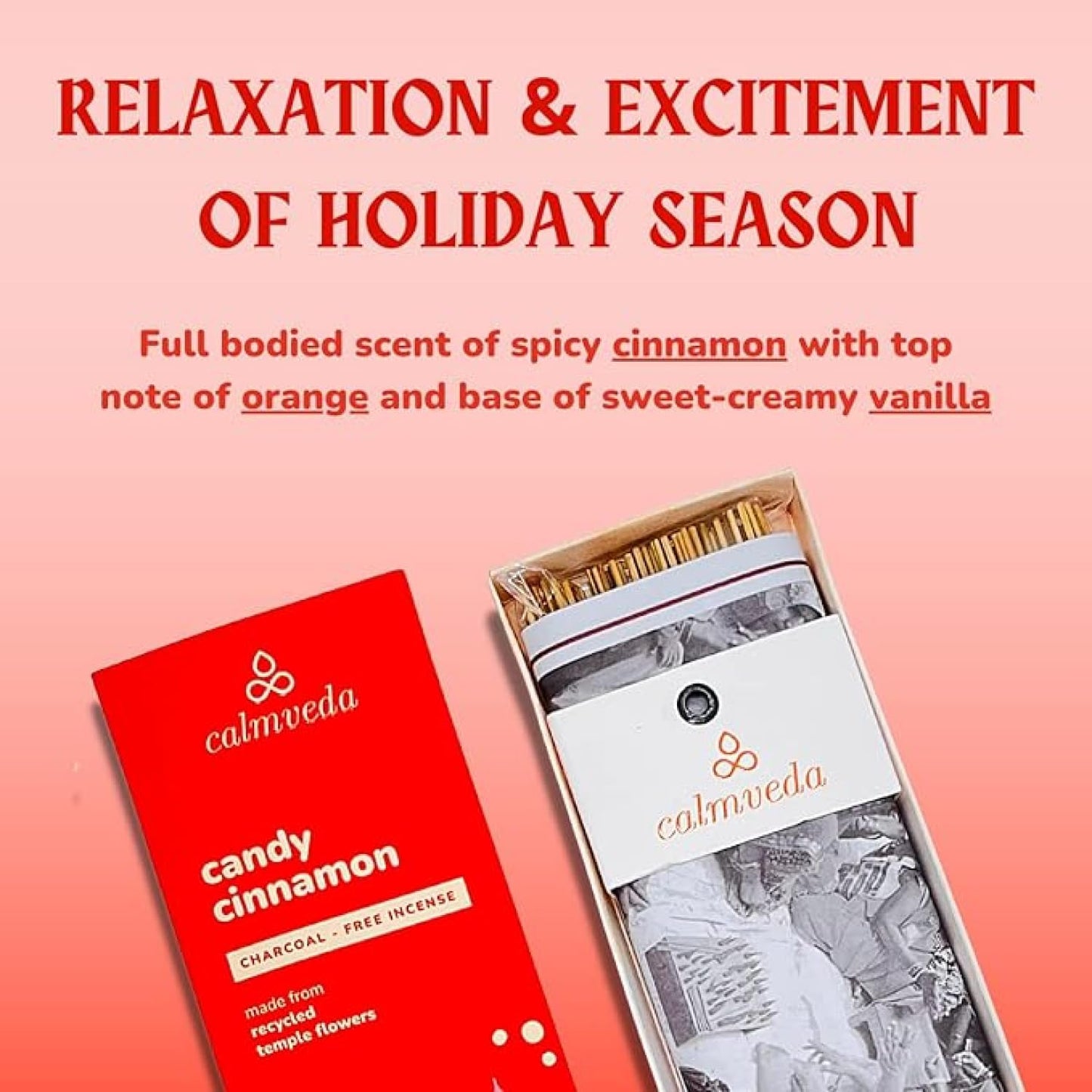 Candy Cinnamon Incense Stick Holiday - Incense (80 Sticks) Spicy, Creamy Vanilla and Flavorful Tangerine Incense | Charcoal Free, Made from Upcycled Flowers | Fall Incense Sticks for Holiday Fun