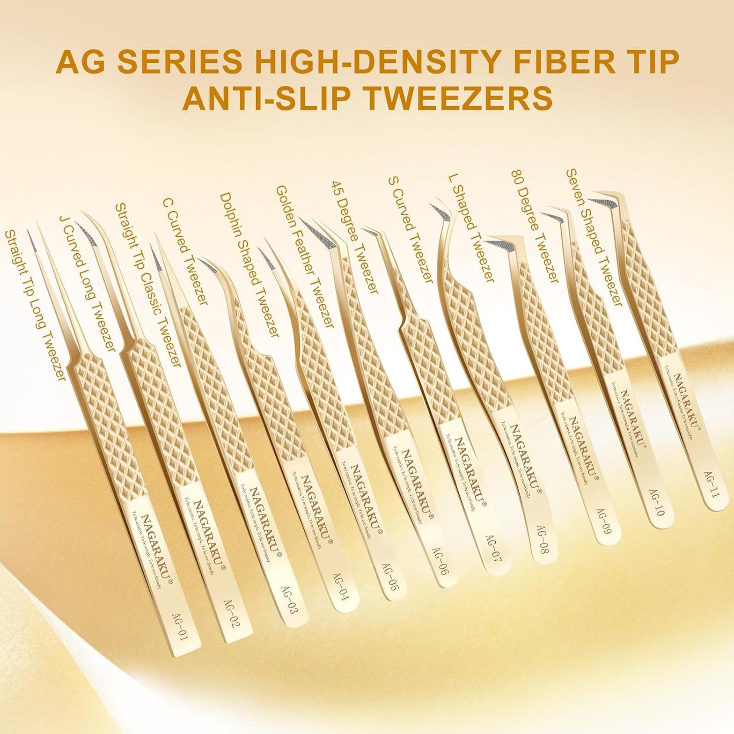 NAGARAKU Precision Fiber Tip Tweezer for Eyelash Extensions Diamond Grip Anti-Static Anti-Slip Premium Stainless Steel Pointed Volume Eyelashes Boot Tweezers with Box(Seven Shaped Tweezer AG-11)