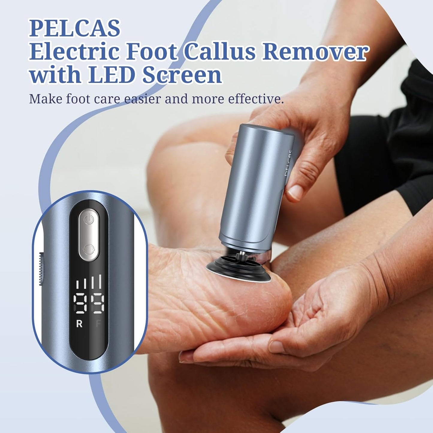 PELCAS Electric Foot Callus Remover with LED Screen, Upgraded Electric Foot File, 2 in 1 Manicure & Pedicure Kit for Women & Men, Cordless Feet Filer for Foot Callus, Thick Nails, Finger Nails Grey