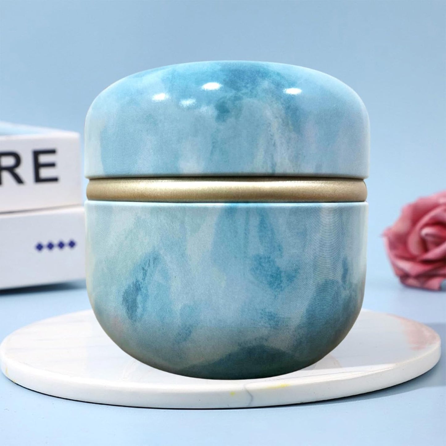 Body Powder Puff and Container for Dusting Powder, Women Powder Puff and Powder Case for Bath and Travel (Summer Dream)