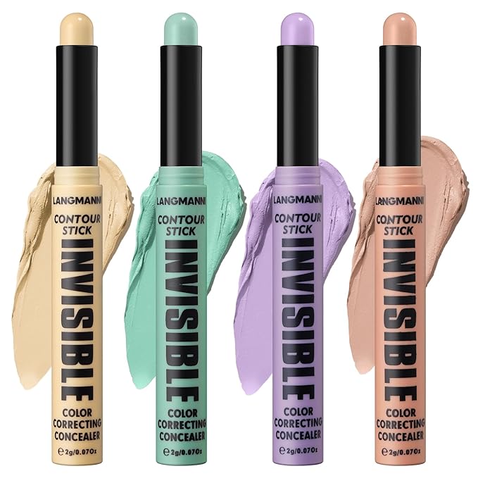 Jolilab 4 Color Contour Stick Concealer Stick Cream Palette Contour Multifunctional Contouring Makeup Kit for Face Highlighter Makeup Stick Set Long Lasting & Waterproof(01+02+03+04, 1)