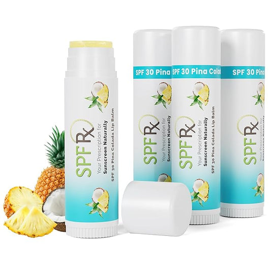 SPF Rx, SPF 30 Pina Colada Sunscreen Lip Balm Broad Spectrum Protection, Rapid Relief for Dry Chapped Lips, Superior Protection Against UVA & UVB Rays - 0.15 oz, (4 Pack)
