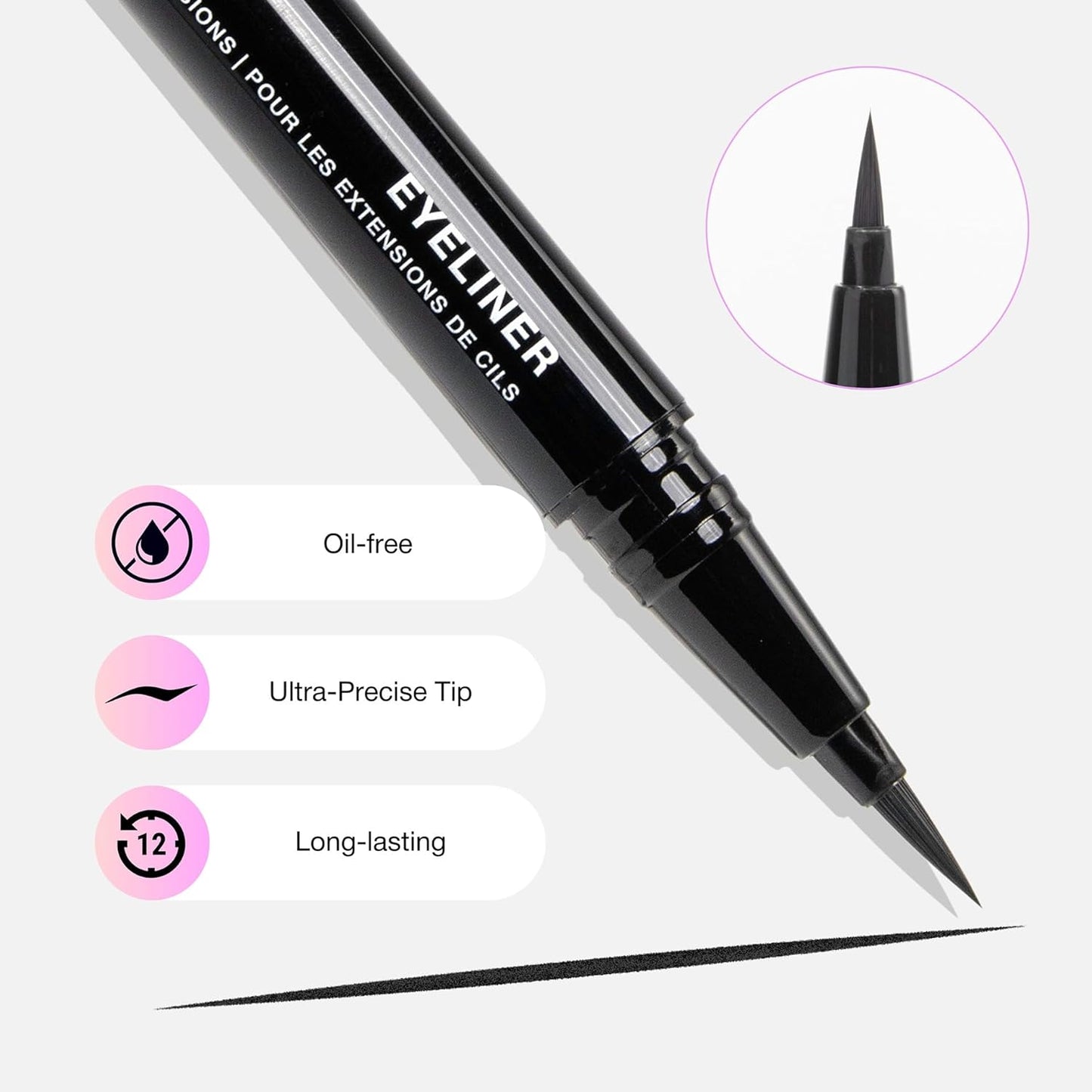 CURACORO Oil-Free Liquid Eyeliner for Eyelash Extensions, Ultra-Fine Felt Tip, Waterproof & Long-Lasting, Smudge-Proof Black Eyeliner
