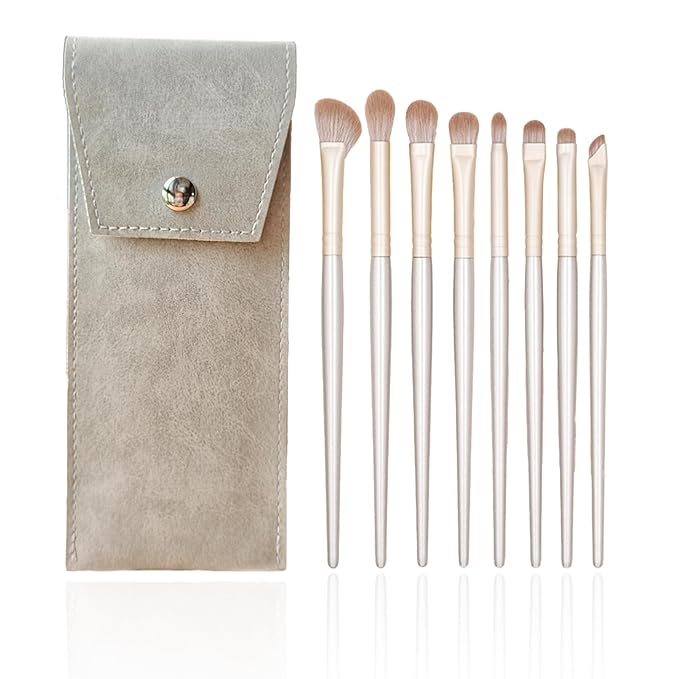 Eyeshadow Makeup Brushes Set with Case 8 PCS Soft Synthetic Hairs Eye Makeup Brushes for Blending Eyebrow Eyeliner Eyeshadow （Silver）