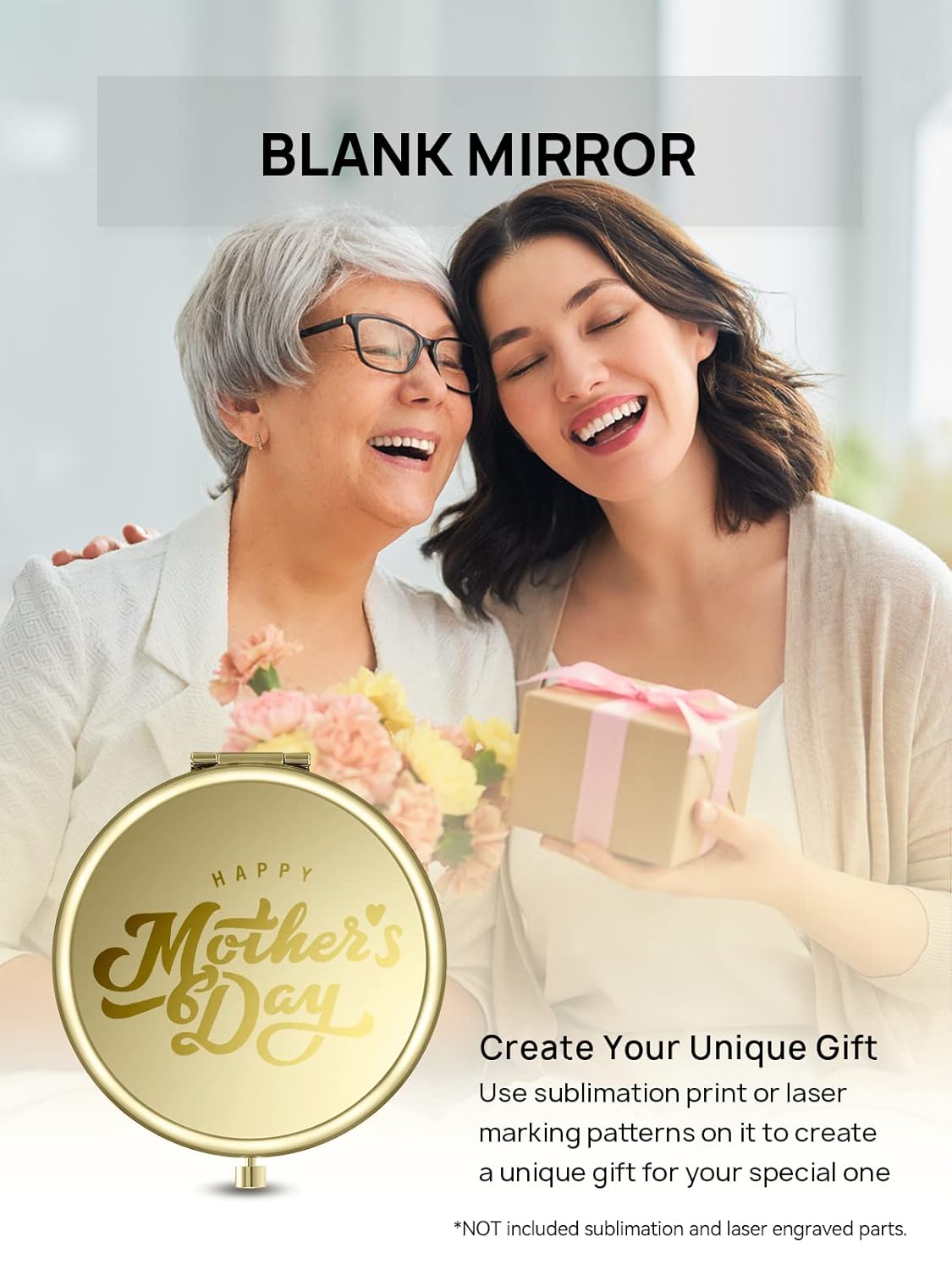 Compact Mirror Bulk, Pack of 6 Double-Sided 1X/2X Magnifying Metal Makeup Mirrors(Round, Gold)