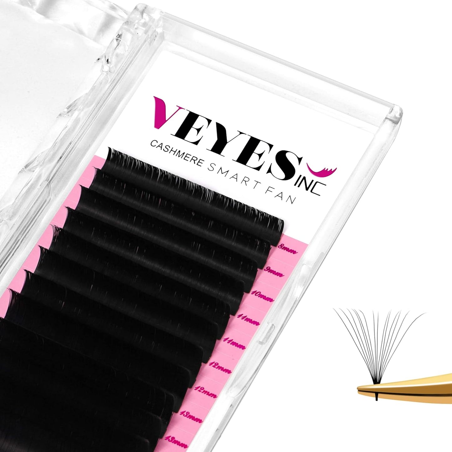 VEYES INC Cashmere Smart Fan Lash Extensions 0.03 0.05 0.07 C/CC/D Curl 8-20mm Mixed & Single Length, Super Matte Black Volume Lashes, Professional Supplies for Lash Techs (0.07 D 17mm)