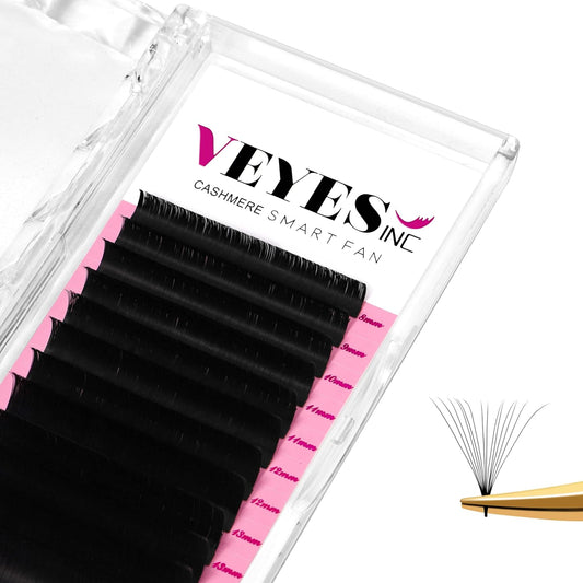 VEYES INC Cashmere Smart Fan Lash Extensions 0.03 0.05 0.07 C/CC/D Curl 8-20mm Mixed & Single Length, Super Matte Black Volume Lashes, Professional Supplies for Lash Techs (0.03 C 15-20mm)