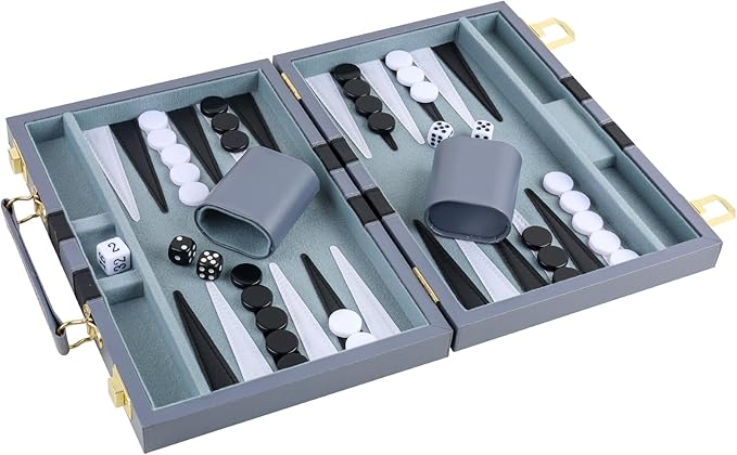 Backgammon Set 2 Players Classic Backgammon Sets for Adults Board Game with PU Leather Case Portable and Travel Backgammon Set (Grey, 11inch)