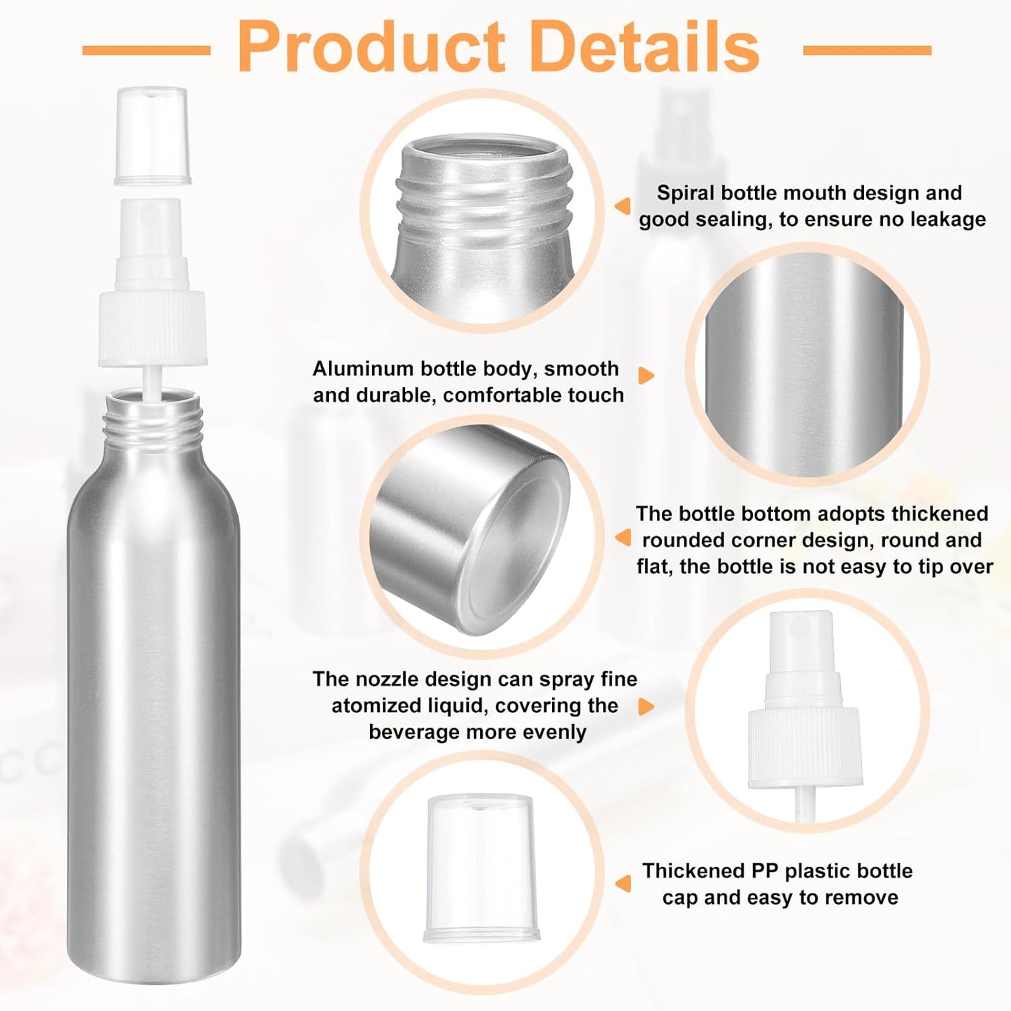 HARFINGTON Aluminum Fine Mist Spray Bottles 120ml/4oz Metal Small Liquid Alcohol Refillable Travel Container with White Plastic Nozzle Cap for Perfume Skincare Cosmetic Storage Bottle