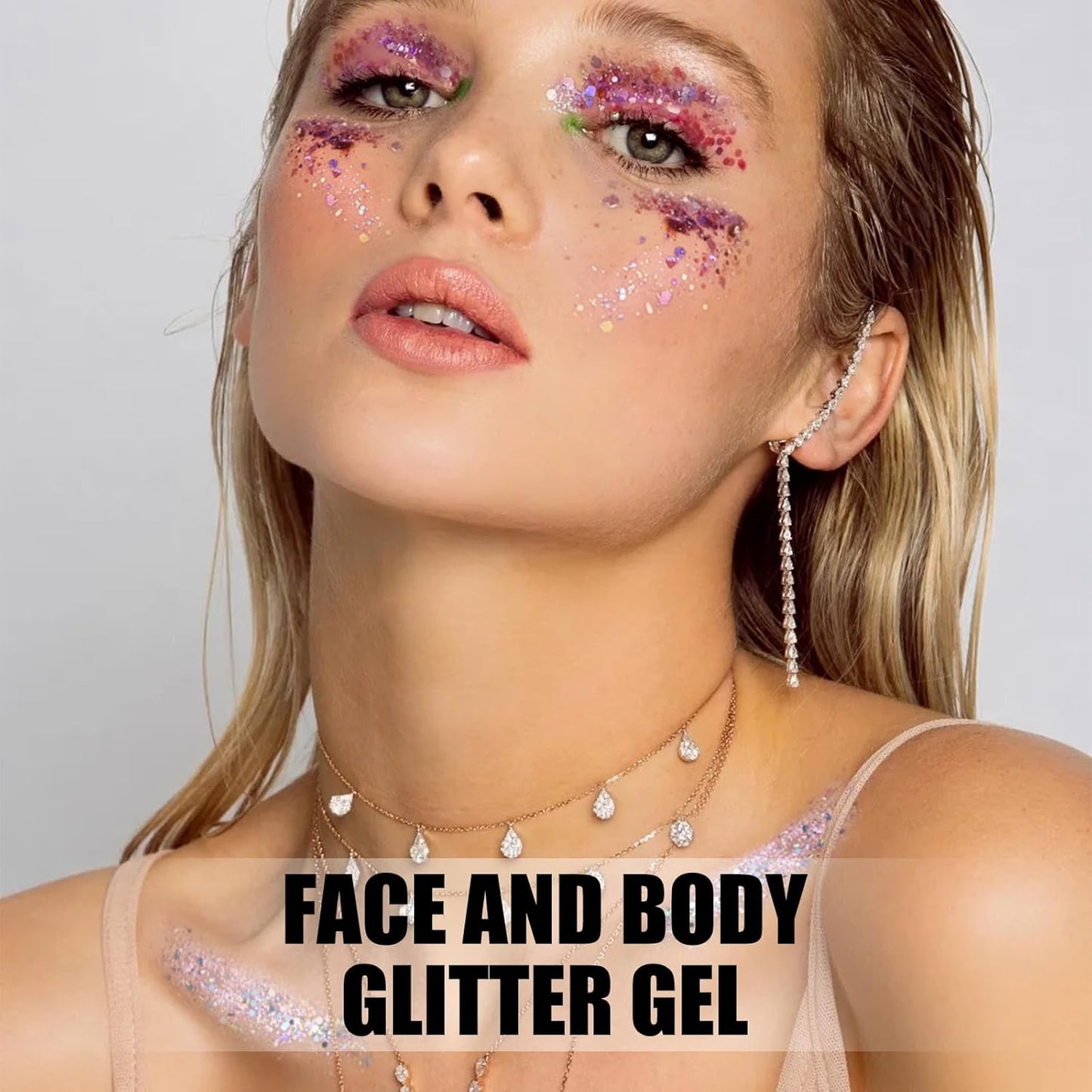 16 Colors Chunky Fine Mixed Holographic Glitter Gel Set for Face and Body Makeup Festival Party Sparkle Glitter Gel Decoration Rave Accessories