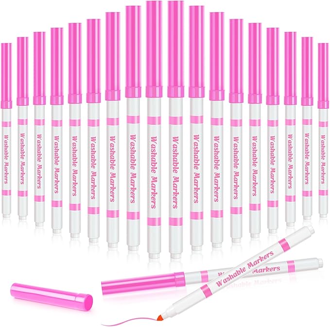 18 Pcs Line Washable Markers Bulk Pink Fine Tip Markers Set Coloring Thin Tip Drawing Washable Pen for Kids Art School Classroom Back to School Gender Reveal Party Supplies, Ages 6+