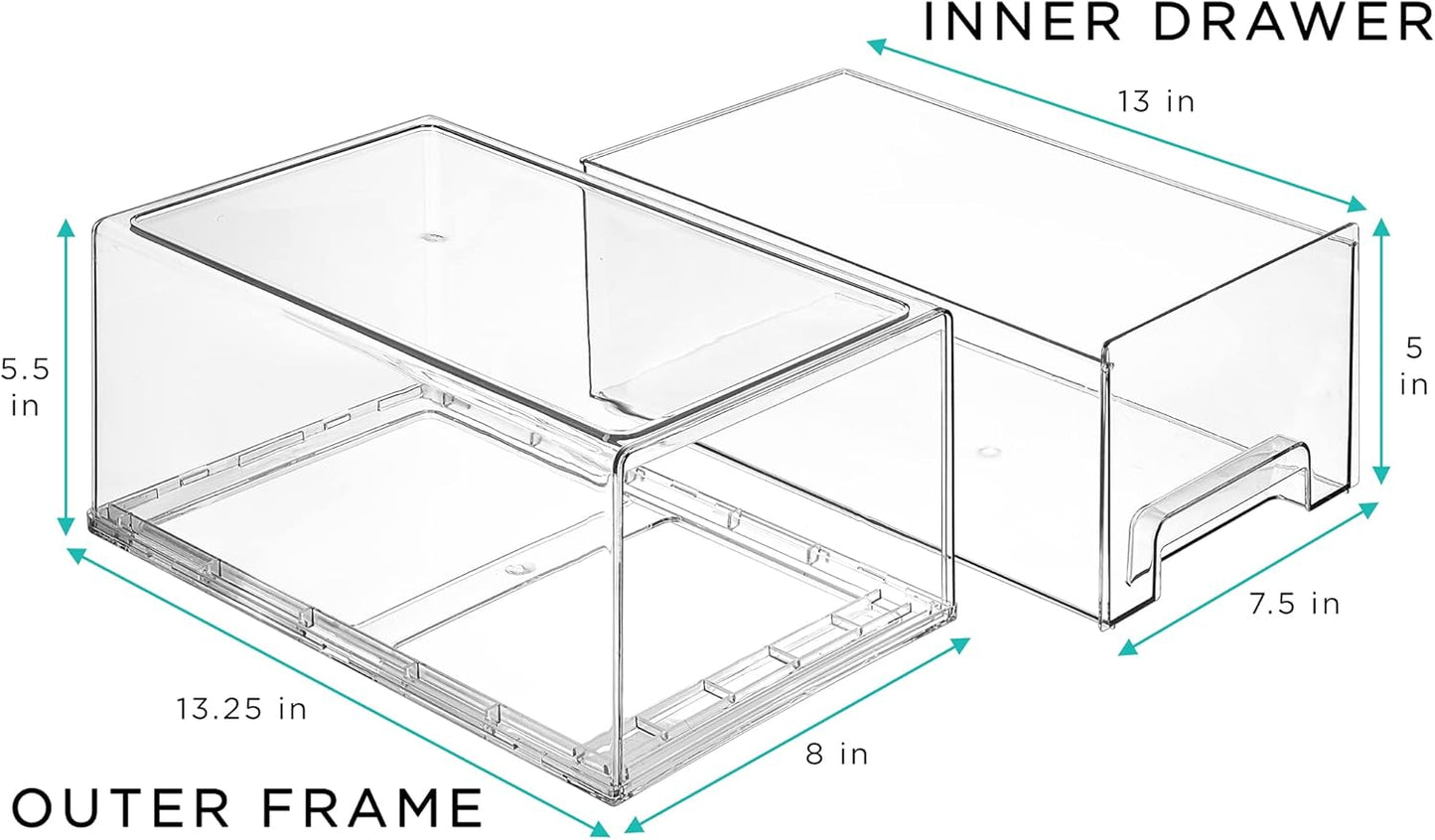 Sorbus Large Clear Stackable Storage Drawers – 2-Pack Plastic Organizer Bins with Handles – Stackable Pull-Out Storage Drawers for Closet, Pantry, Office, Bathroom, Craft, and Toy Organization