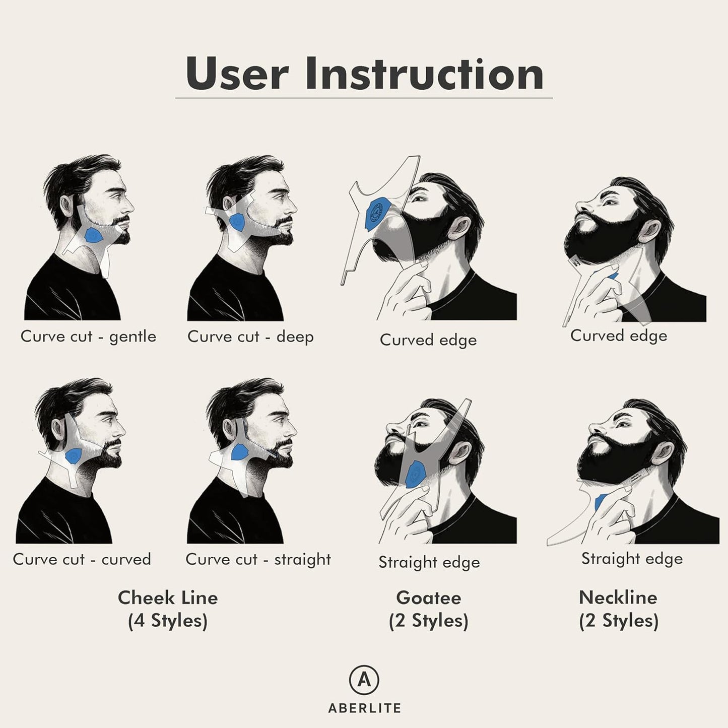 Aberlite ClearShaper 3.0 - Beard Shaper Kit w/Two Barber Pencils - Premium Shaping Tool - 100% Clear | Many Styles - The Ultimate Beard/Hair Lineup (US Patent) - Stencil Guide Template Outliner