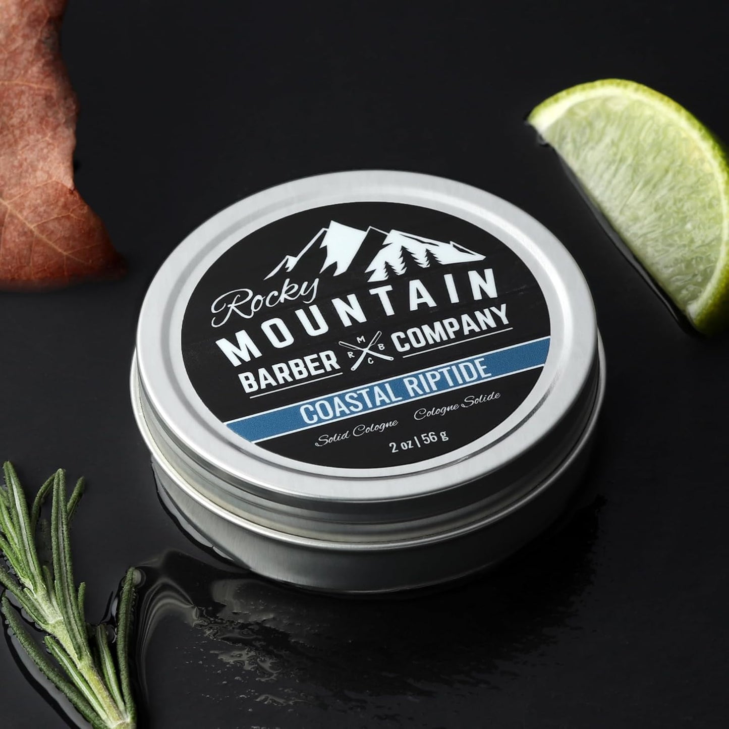 Rocky Mountain Barber Company Solid Cologne for Men – Coastal Riptide Scent – 2 Oz Size - Made with Coconut Oil, Shea Butter - Long-Lasting Scent (Coastal Riptide)