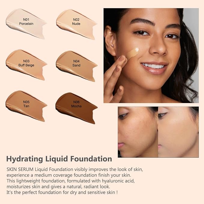 MAEPEOR Hydrating Foundation 6 Colors Full Coverage Liquid Foundation Naturally Mattle Oil-Control Foundation for All Skin Tone (02 Nude)