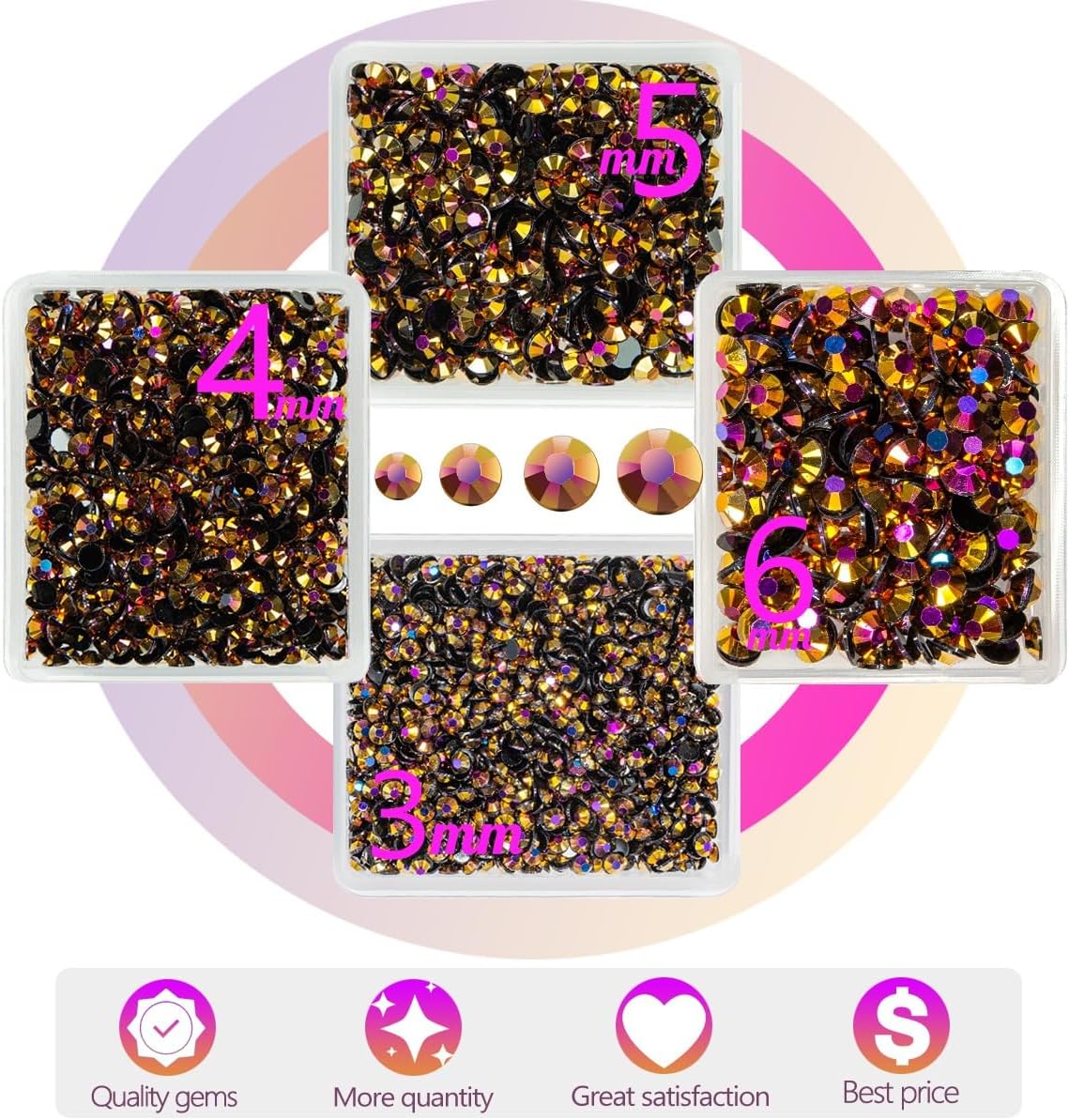 Golden Rose AB Resin Rhinestones w B7000 Jewelry Glue for Bedazzling Crafting 3mm 4mm 5mm 6mm Golden AB Flatback Jelly Stones Bulk Diamonds Gems for Nails Face Eyes Makeup Tumblers DIY Crafts