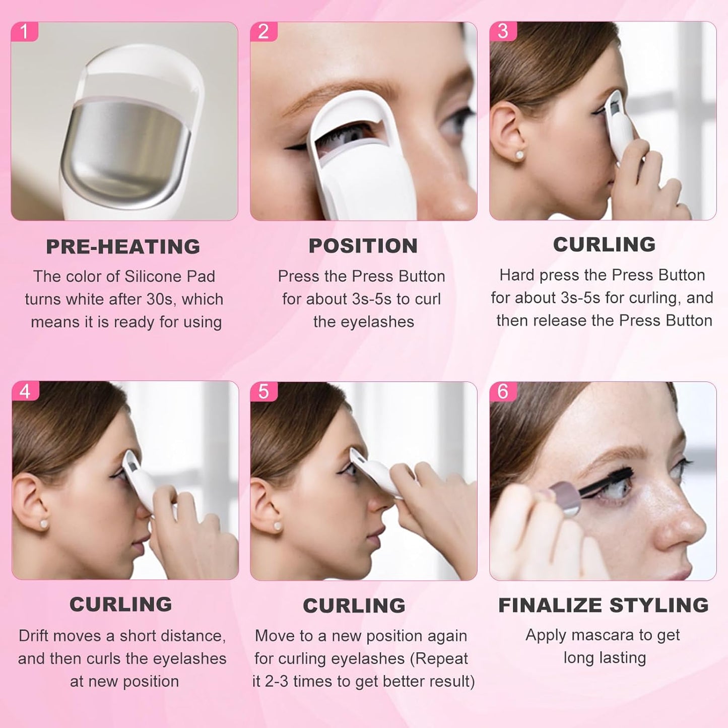 Heated Eyelash Curler Professional - Eye Lashes Curler with Innovative Heating Silicone, Electric Eyelashes Curler with 600mAh Rechargeable Battery EC4001 (White)
