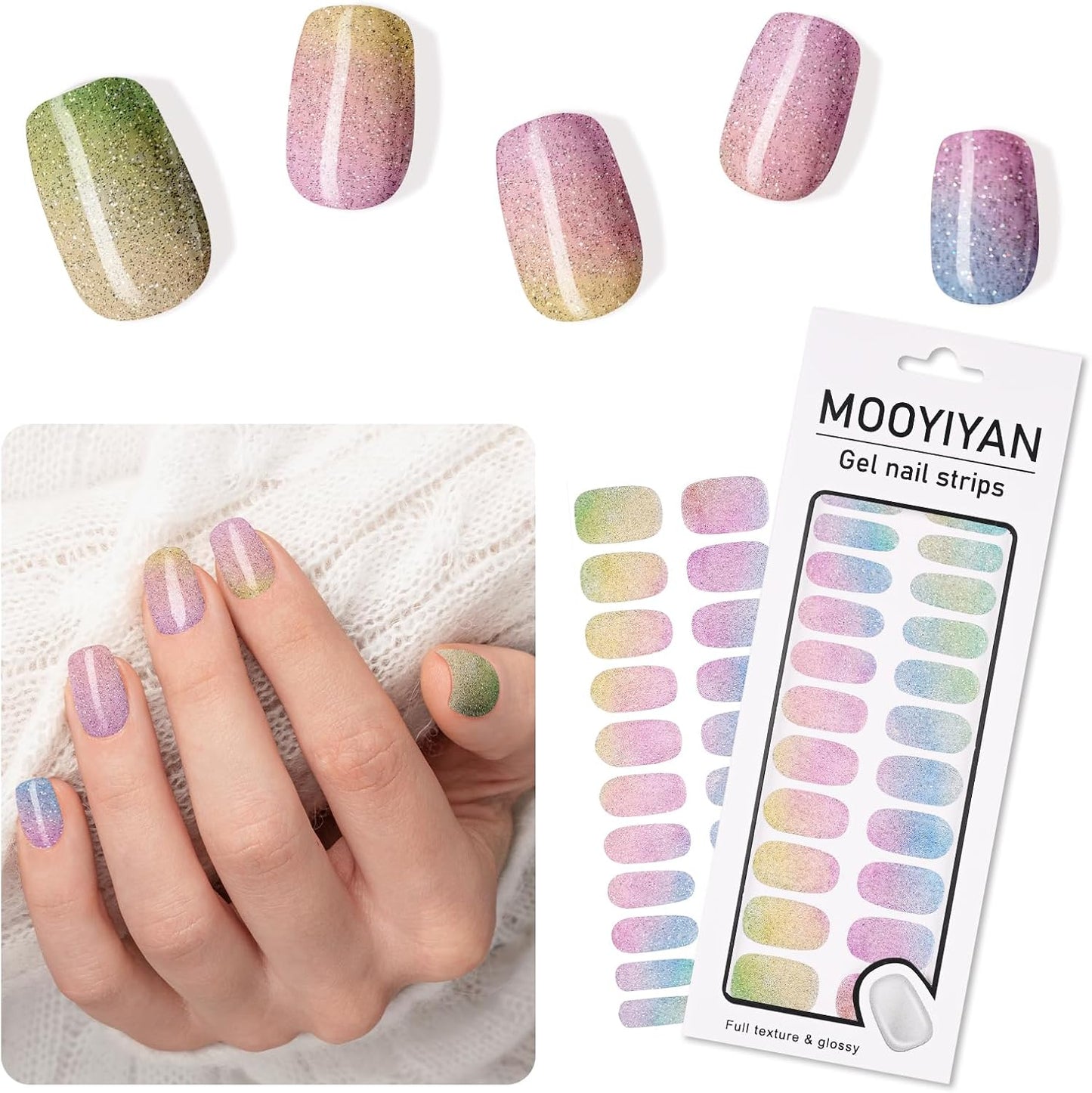 Gloss Nail Strips|Uv Free|22 Pcs,Gel Nail Stickers|Long Lasting Two Weeks and Easy to Apply&Remove|Fluid Gradient 1