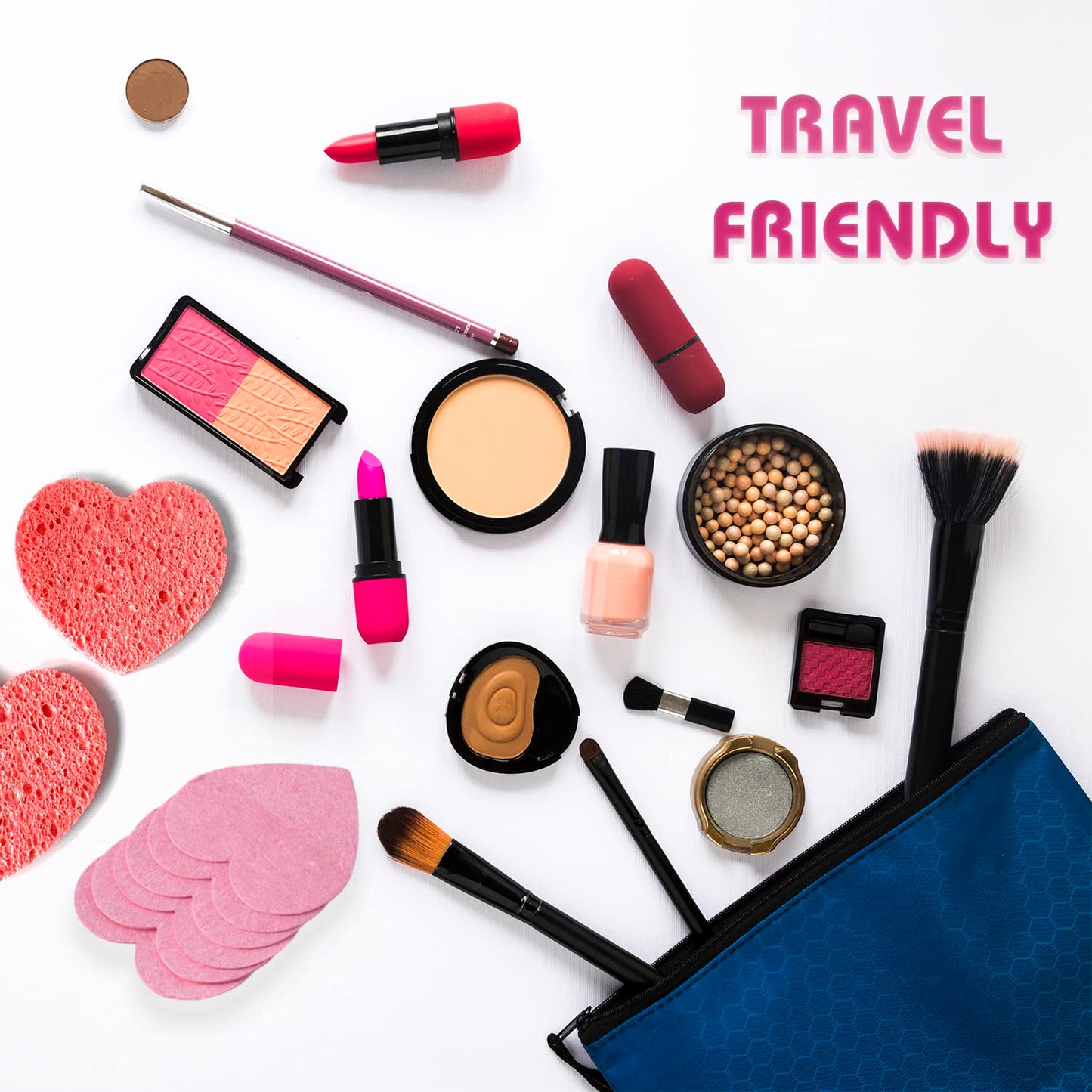 60-Count Compressed Facial Sponges | Makeup Remover Sponge | 100% Natural Cosmetic Spa Sponges for Facial Cleansing | Exfoliating Mask | Face Scrubber (Heart)