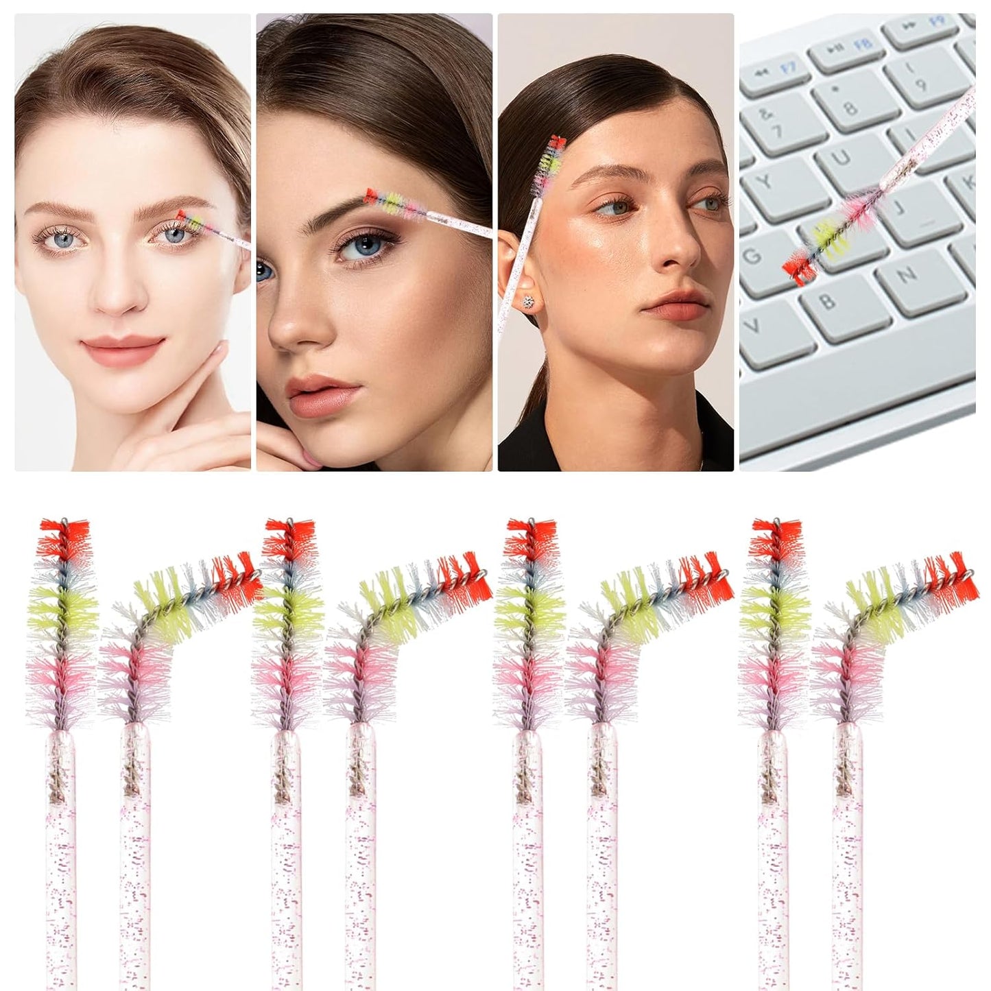 300PCS Disposable Mascara Wands Spoolie Brush Crystal Eyebrow Rainbow Brushes Eyelash Extension Applicator Makeup Kits.myaokue-up(Mix 6 Color)