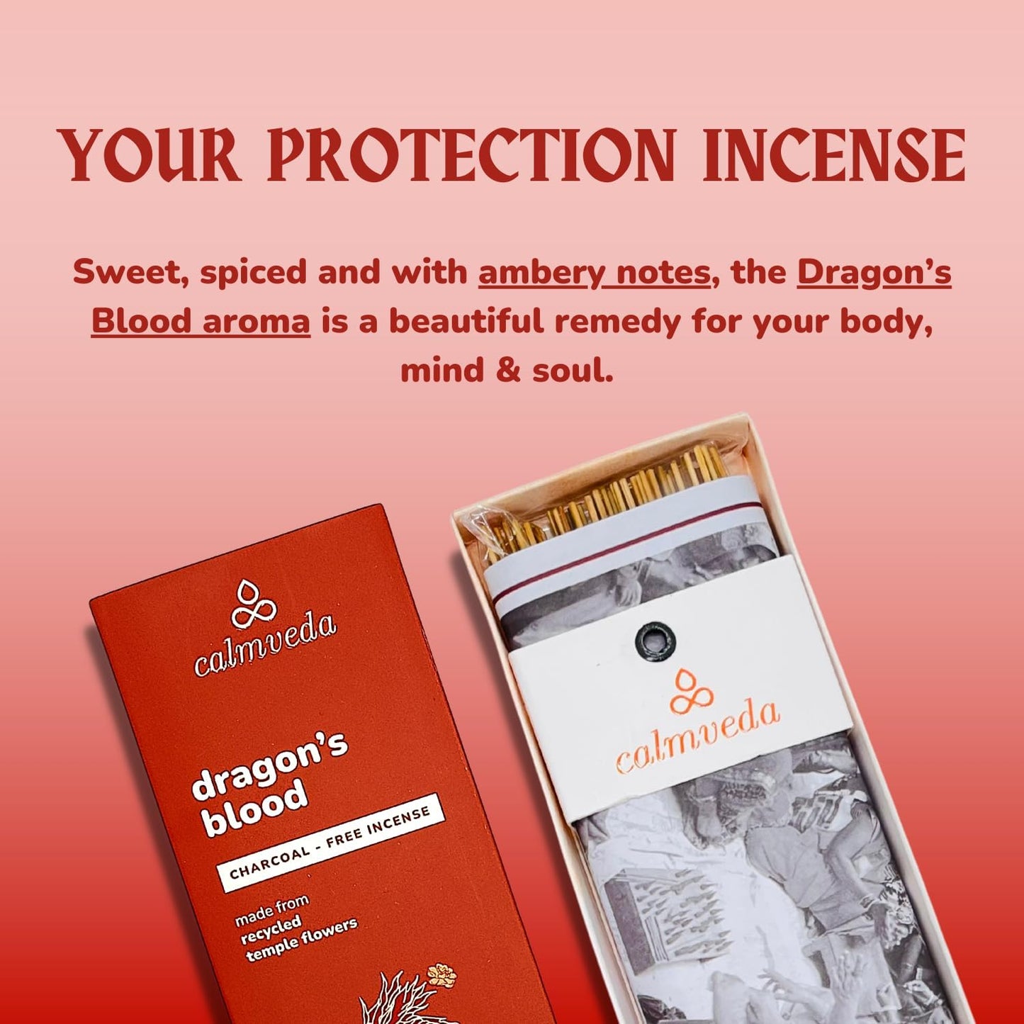 Peru Dragons Blood Incense Sticks - (80 Scented Sticks) Charcoal Free, Made from Upcycled Flowers | Sweet, Spicy & Ambery Notes | Protection Incense Sticks for Bad Energy Cleansing (Sangre de Grado)