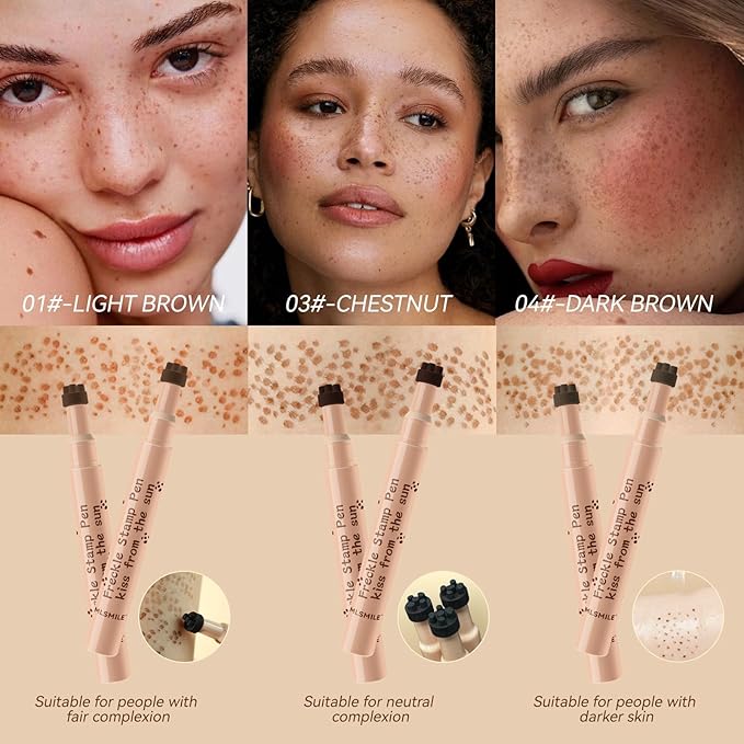 AKARY Stamp Freckle Pen Natural Lifelike Fake Freckles Makeup, Waterproof Long Lasting Quick Dry 5 Comb Corners Natural Like Face Freckle Makeup Pen for Effortless Sunkissed Makeup, 02-Natural Coffee