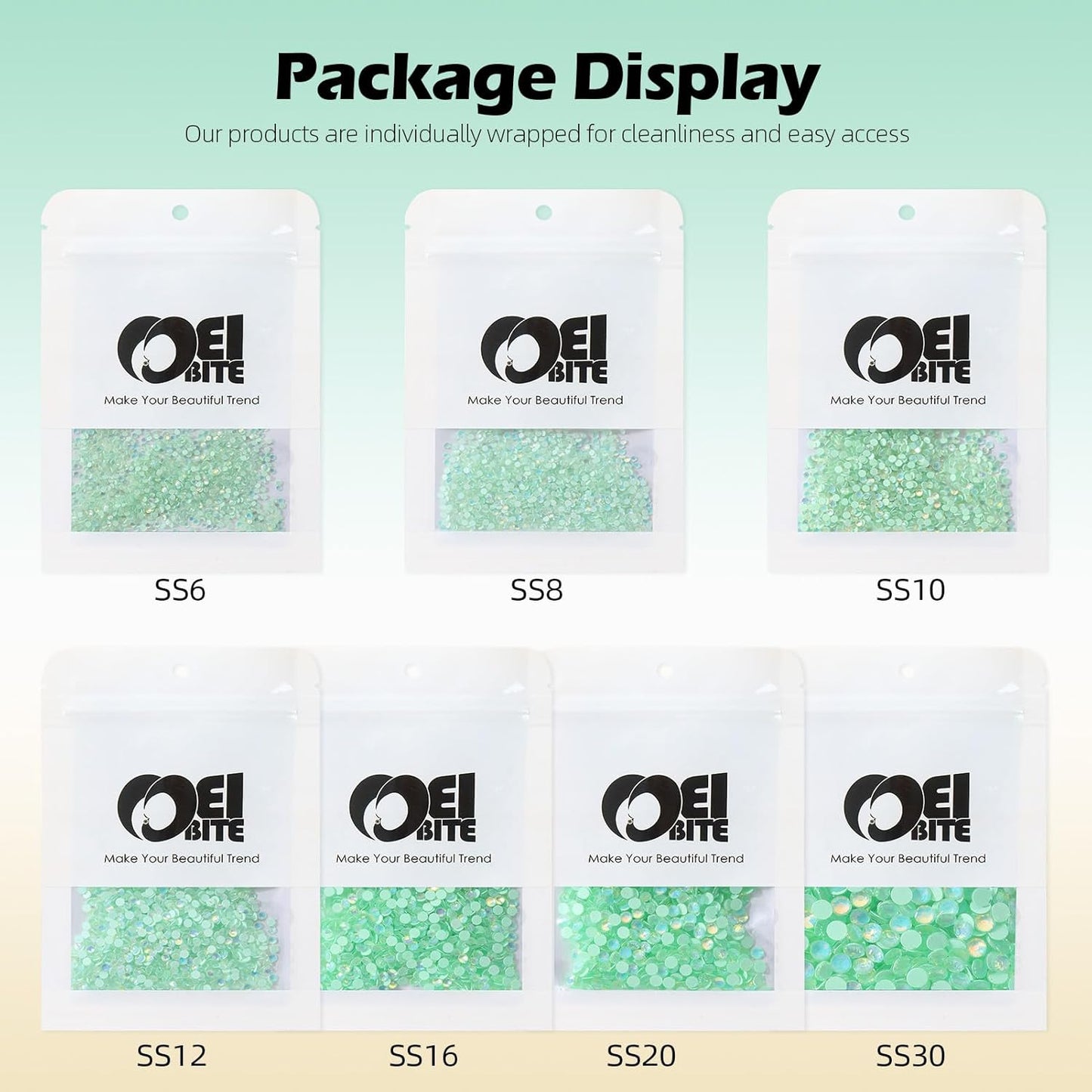 F Light Green Flatback Rhinestones, Glass Rhinestones for Nail Art and Craft, Glue Fix, Loose Crystal Gemstones(F Light Green, SS16, 1440pcs, 3.8-4.0mm)