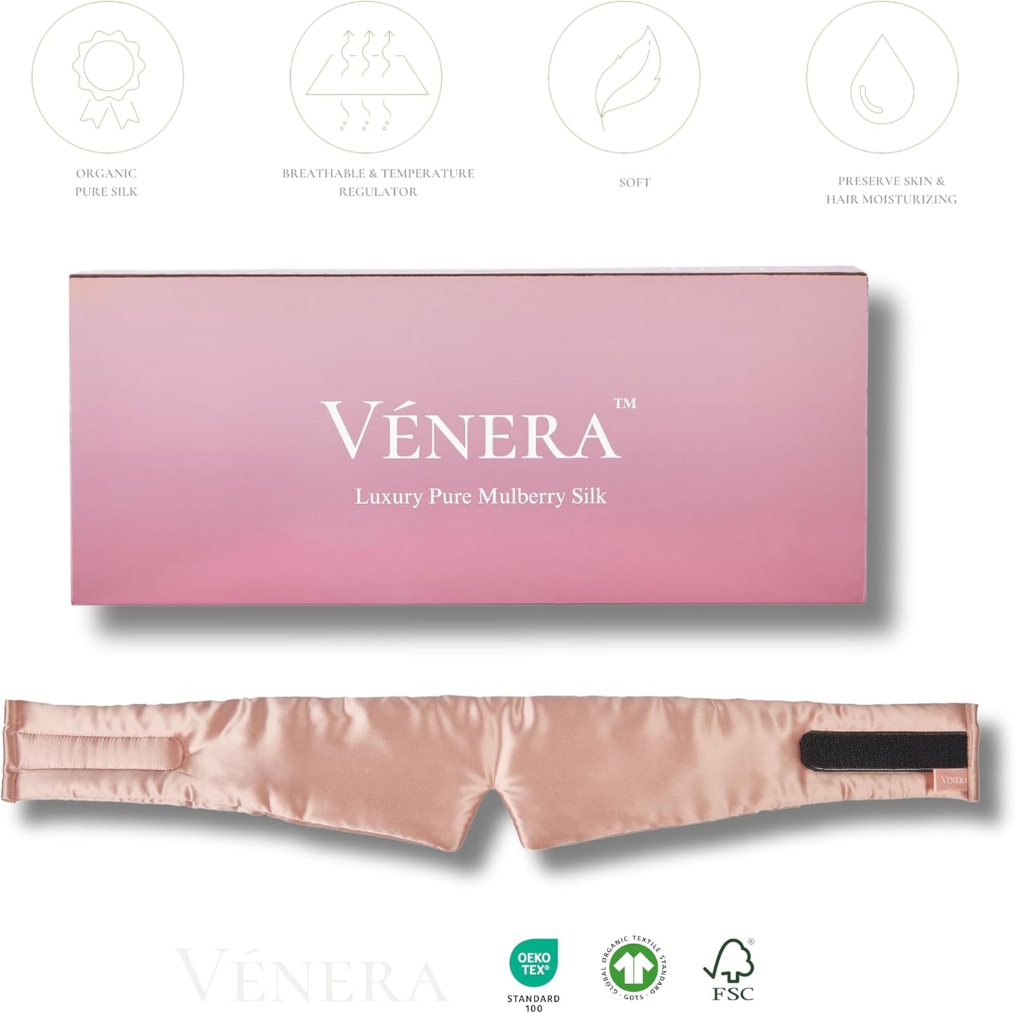 Silk Eye Mask - 100% Pure Mulberry 22 Momme Silk Sleep Mask, Adjustable Sleep Mask for Women and Men (Adjustable, Cloud Pink)