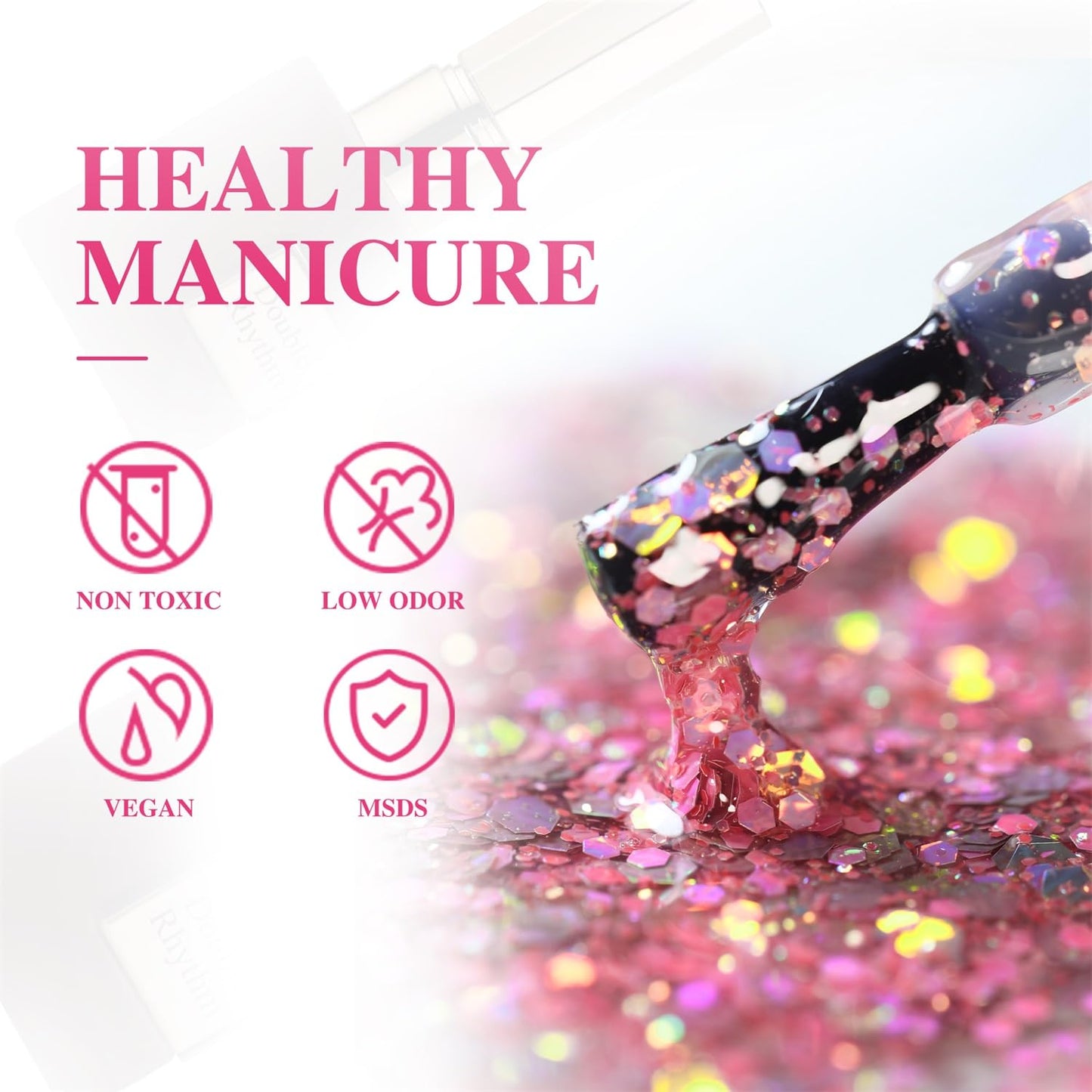Double Rhythm 15ML Glitter Gel Polish Shimmer Reflective Holographic Color Magnetic for Nail Art Salon DIY at Home (B1086-Pink Passion)